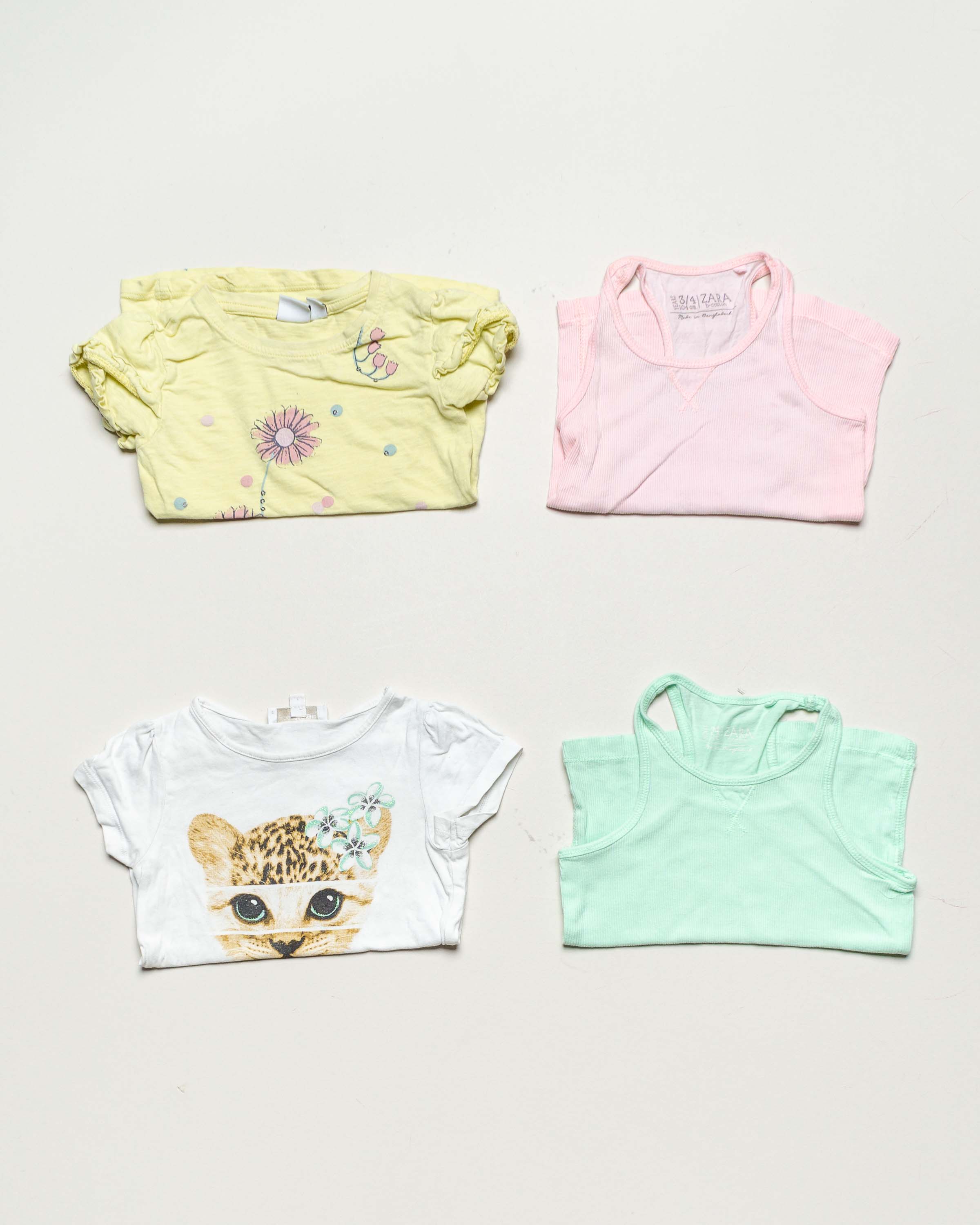 4 T-Shirts Gr. 104 – 2x Zara pastell Leopard Tops Mädchen Jungen Pack Set