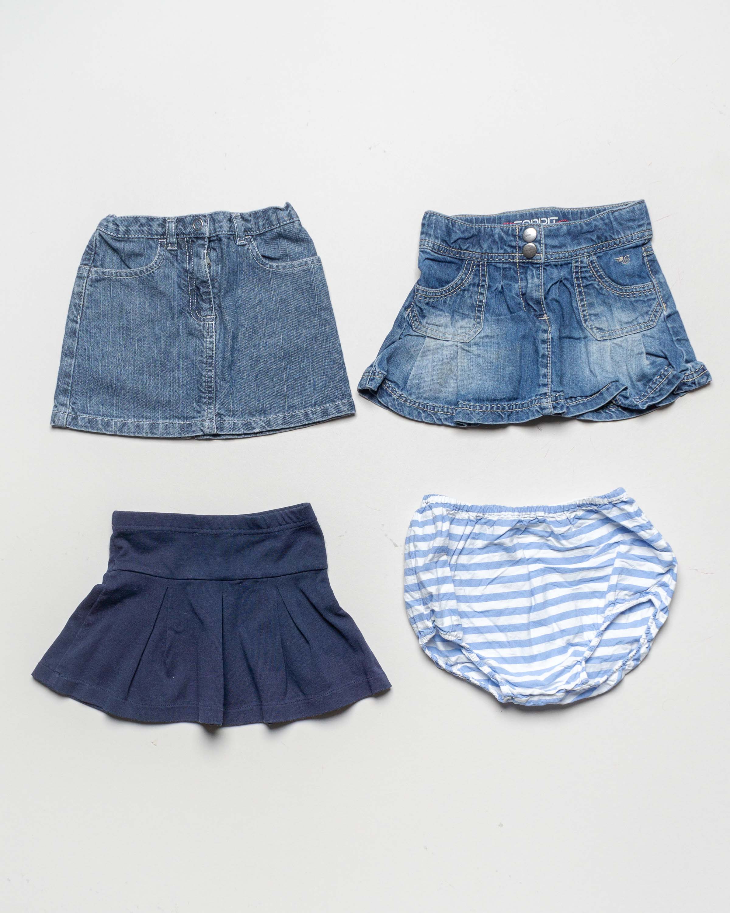 4 Röcke Gr. 86/92 – 1x Esprit 1x Jacadi 1x ZY 1x Petit Bateau Jeansrock Volants Jungen Mädchen Pack Set