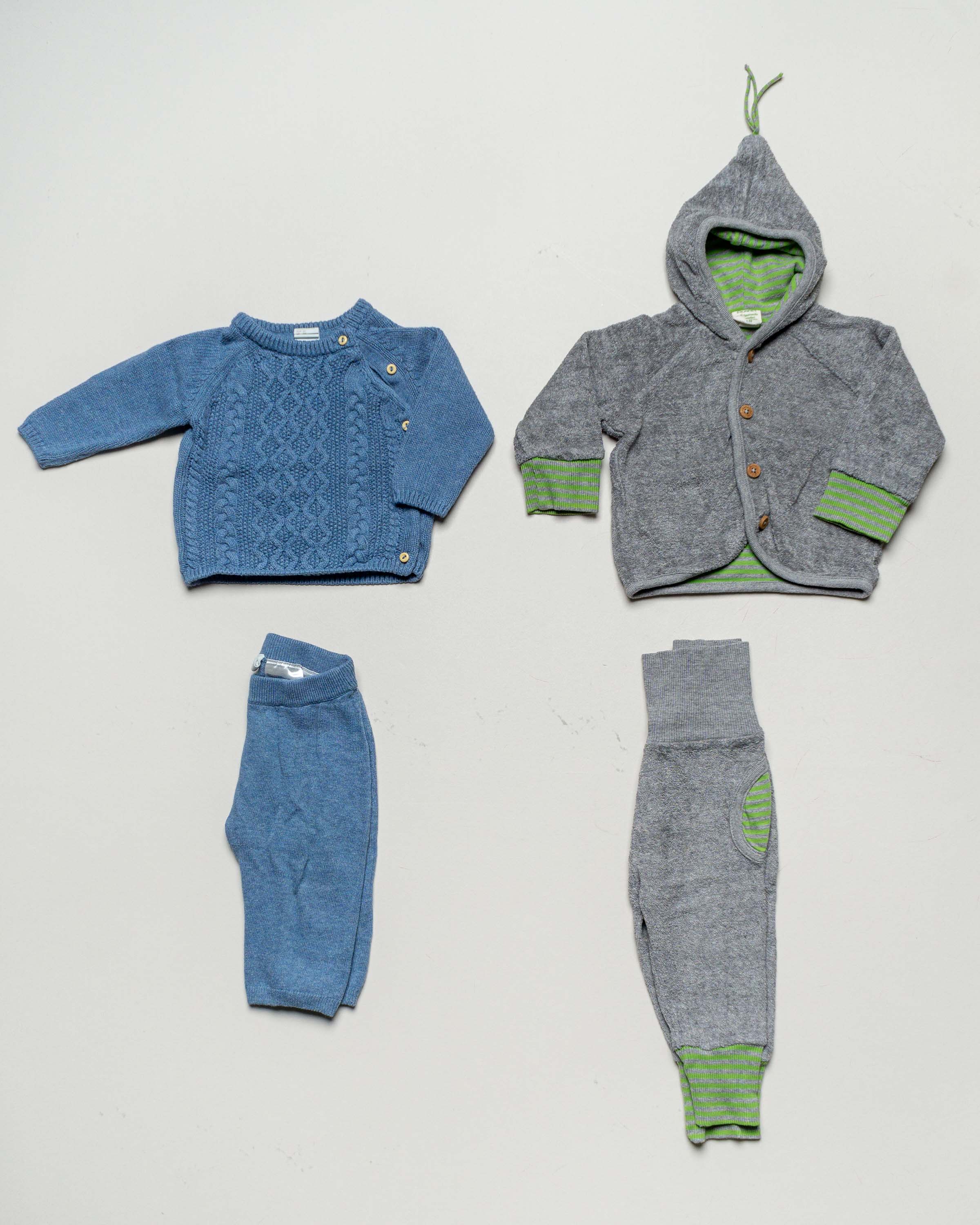 4 Teile Gr. 62 – BIO Strick Alana blau Pack Outfit Pullover Pumphose Hausanzug
