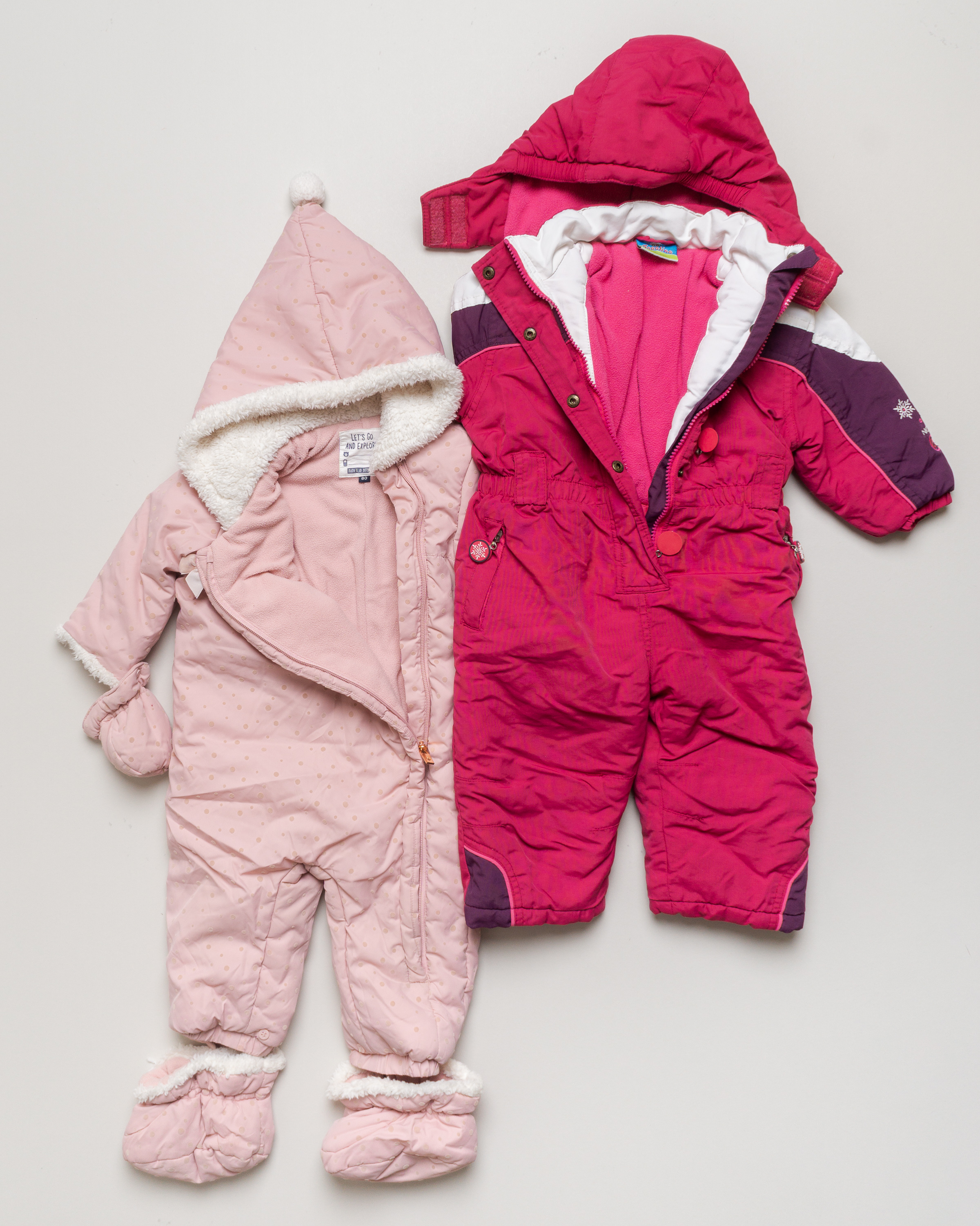 1 Overall Gr. 74/80 – Schneeanzug rosa pink gefüttert Kapuze Handschuhe Füße Zipfelmütz Streifen