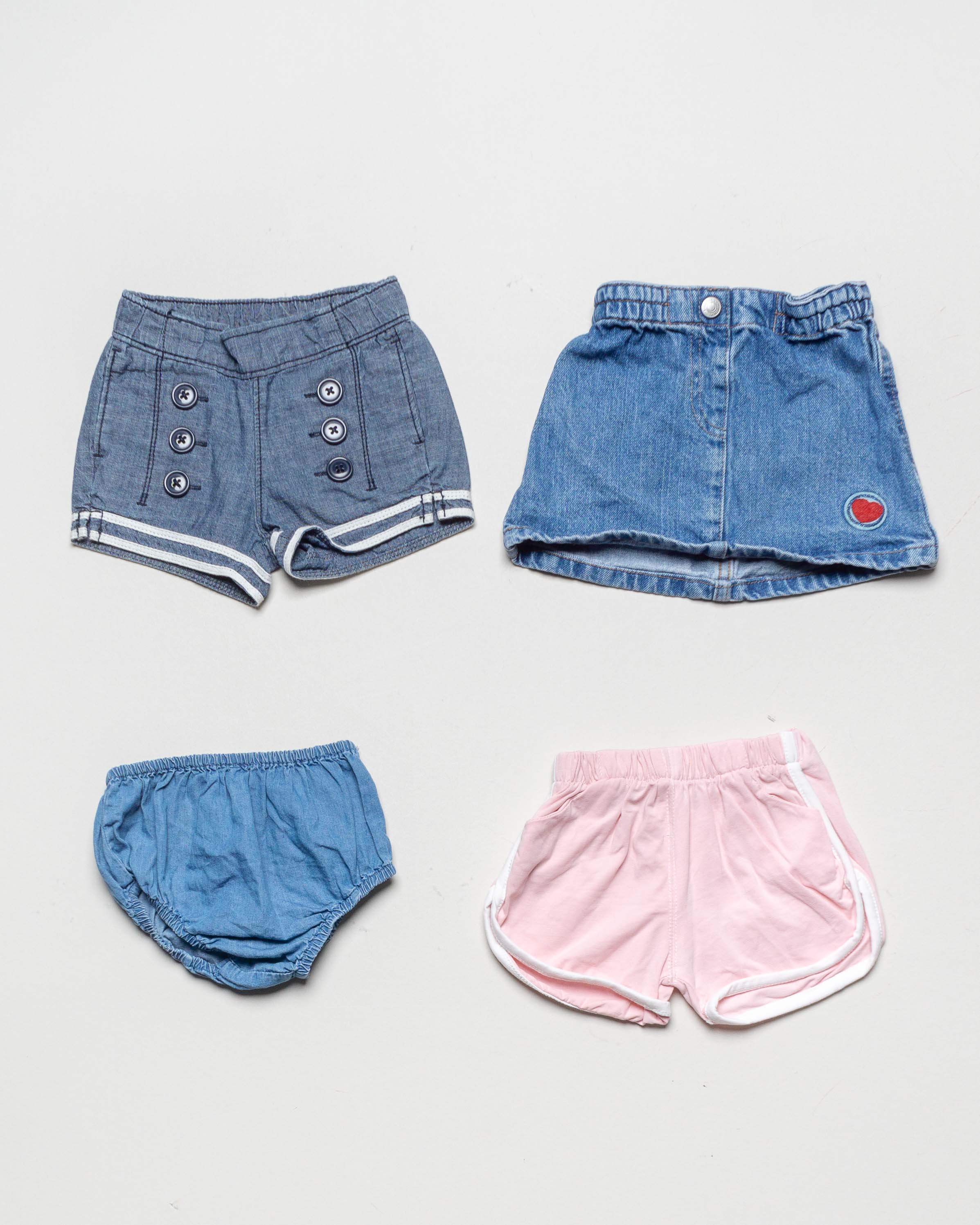 4 Teile Gr. 74/80 – 1x Benetton 1x Mini Kids 1x Zara 1x Oshkosh Shorts Jeansrock Jungen Mädchen Pack Set