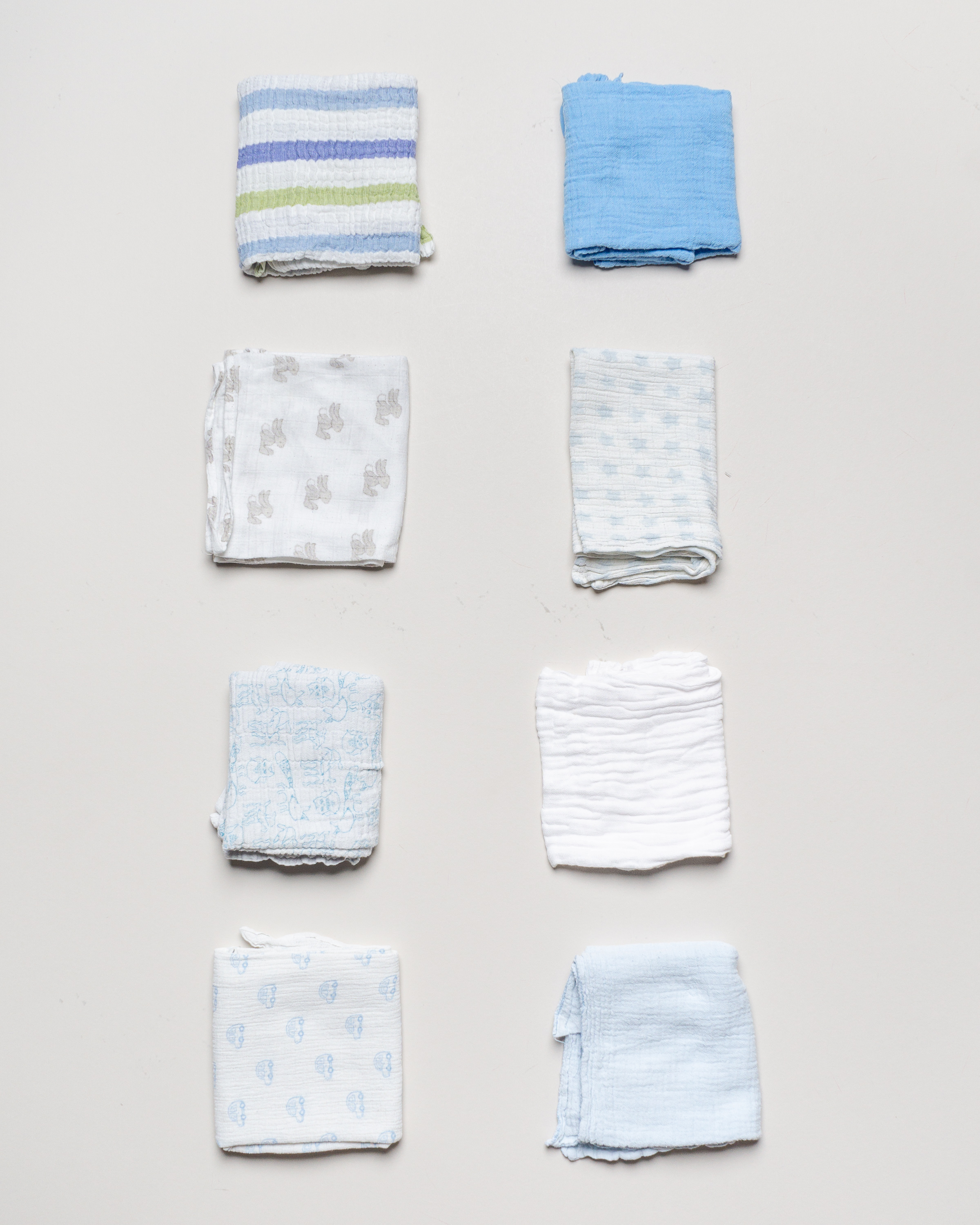 8 Spucktücher – Mullwindeln Sanitastücher weiß blau Baby Muster Streifen