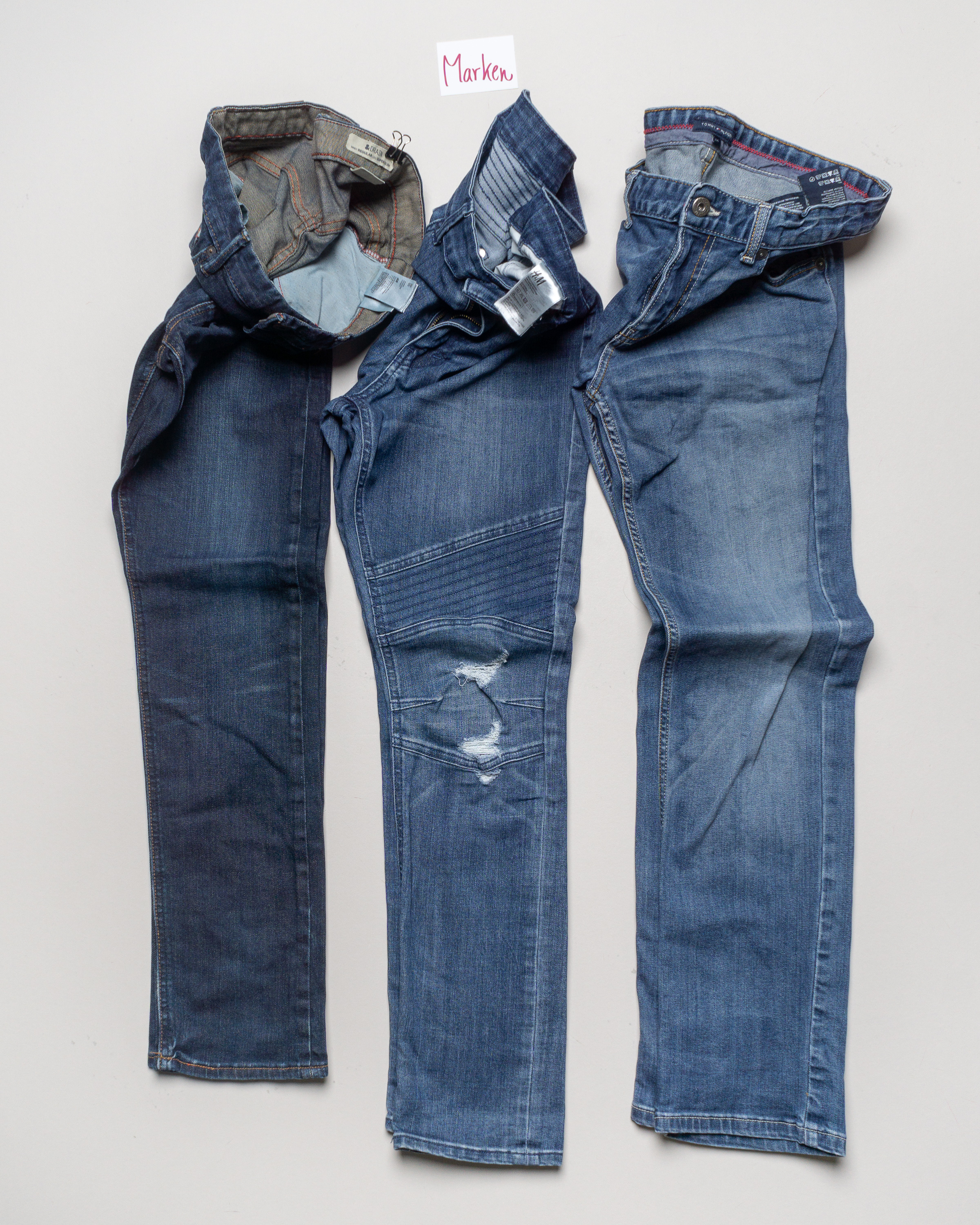 3x Hose Gr. 164 – 1x Tommy Hilfiger langes Bein Jeans mit Knopf Junge Blau Denim Mittlerer Bund Destroyed Look