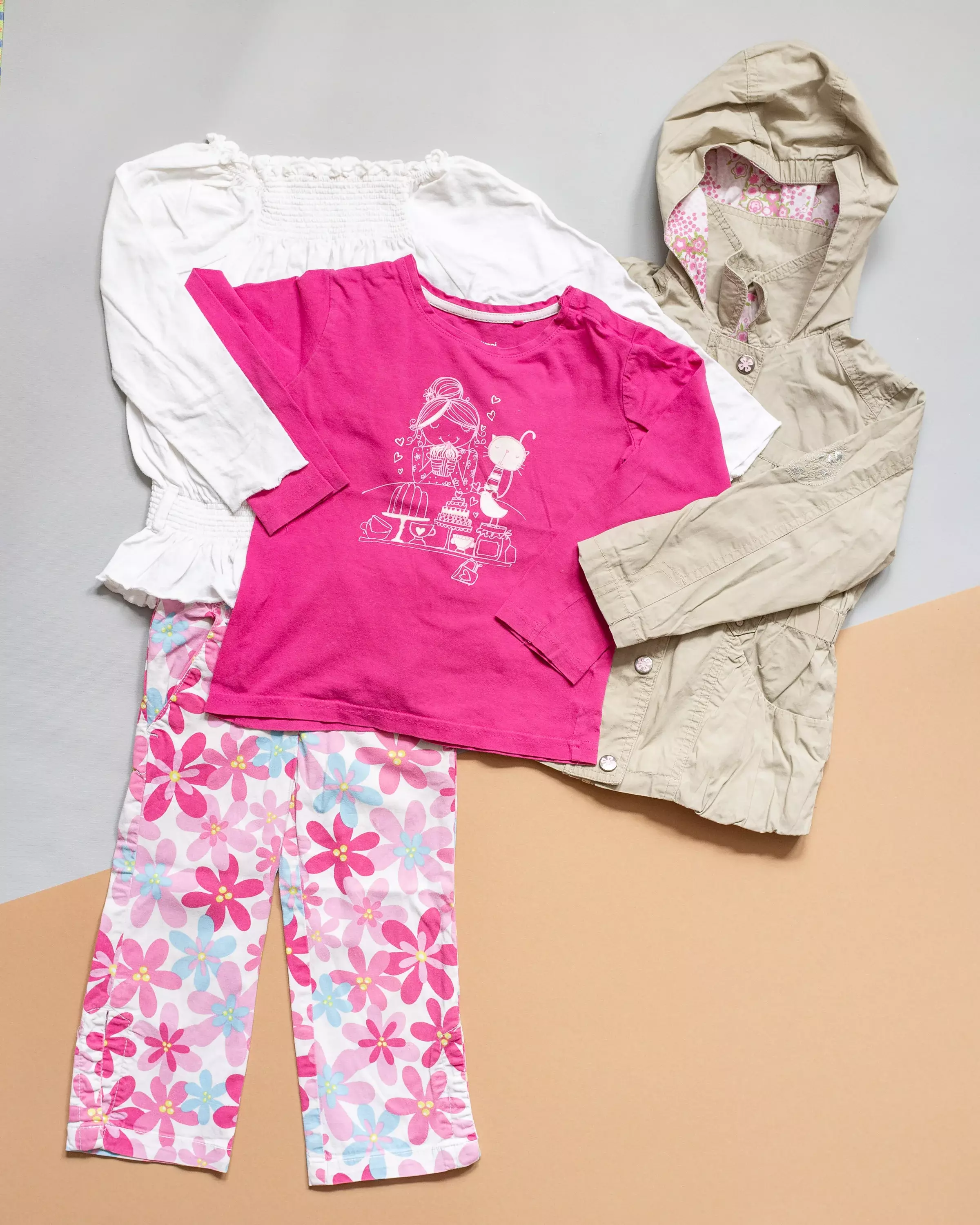 Outfit Gr. 104 - 4 Teile - Pinke Flower Power