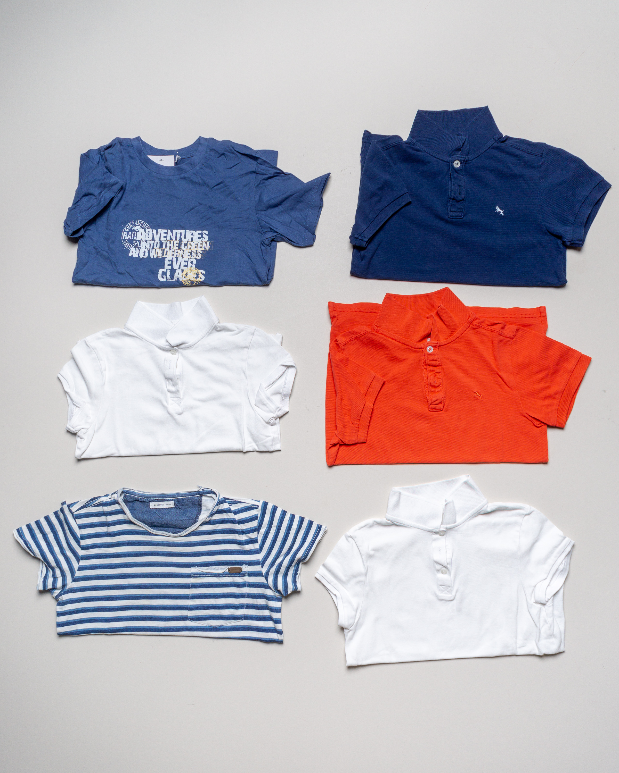 6 T-Shirts Gr. 134/140 – Kragen Poloshirt Polohemd dunkelblau weiß Sommer Jungen Mädchen Set