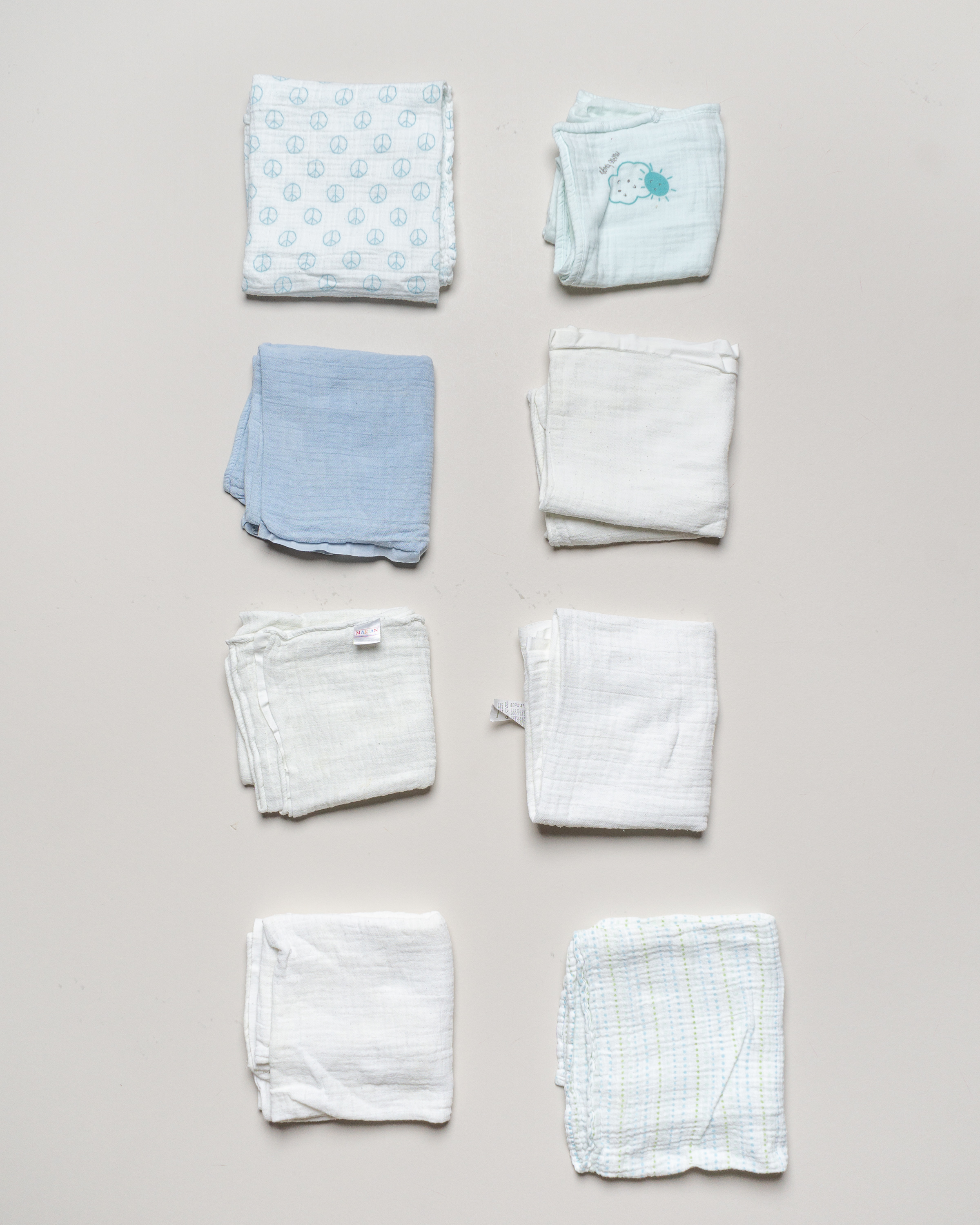 8 Spucktücher – Mullwindeln Sanitastücher weiß blau Baby Muster
