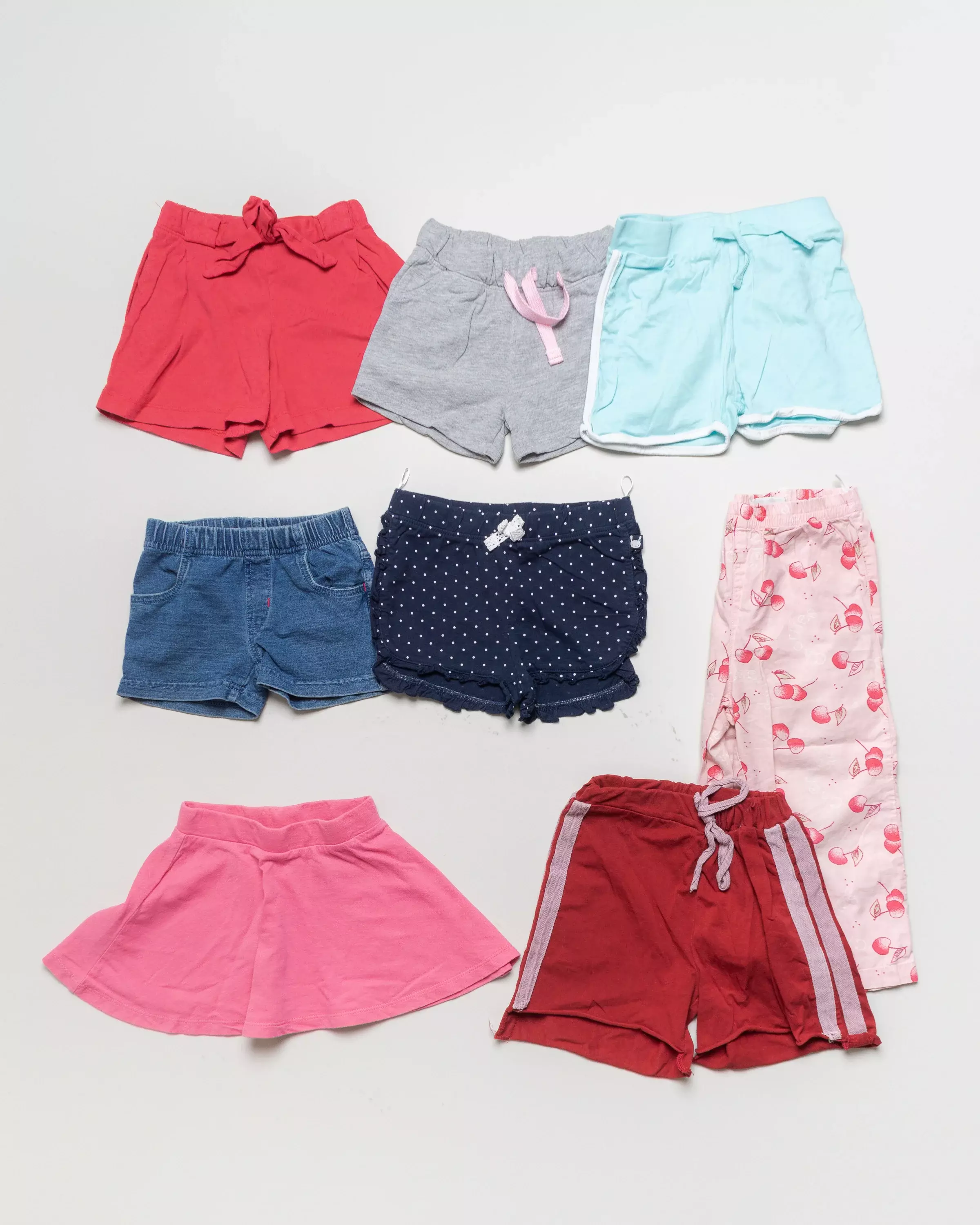 8 Teile: kurze Hosen & Rock Gr. 92 – Shorts Kirschen uni pink rot Punkte Mädchen Set Pack