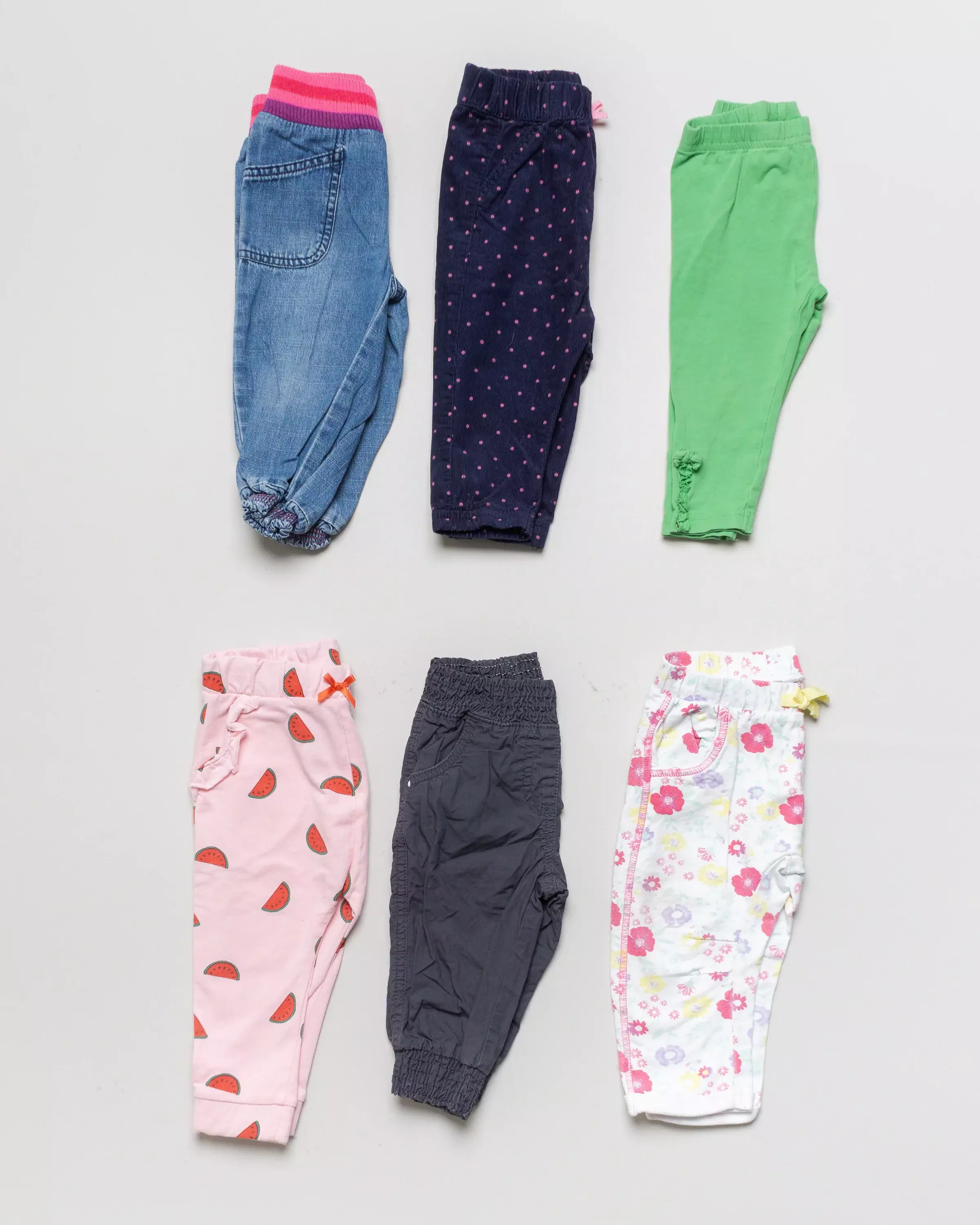6 lange Hosen Gr. 74 – Wassermelone Jogginghose Jeans Denim Blumen Mädchen Set Pack