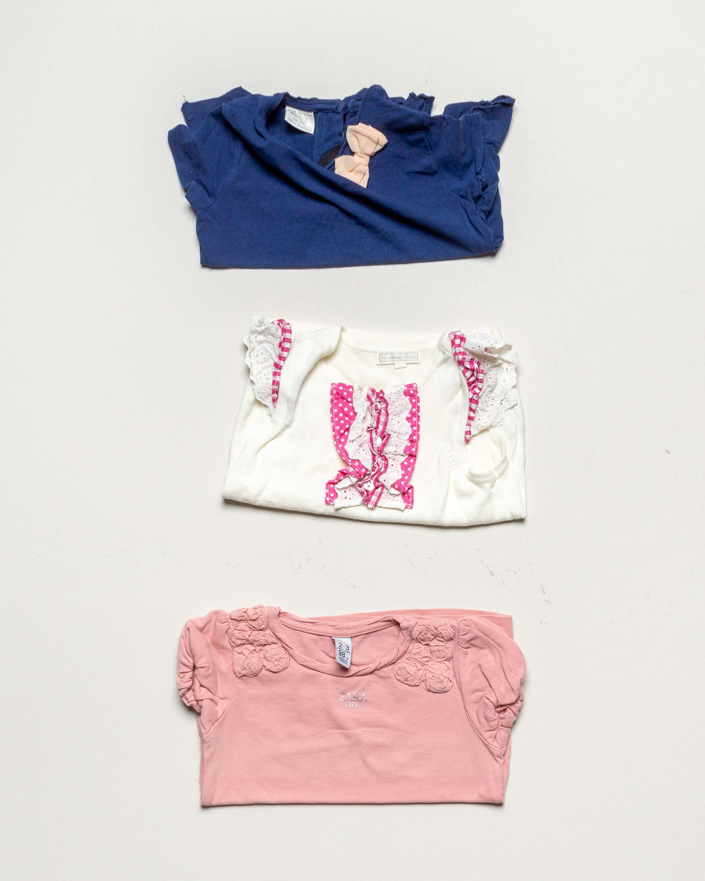 3 T-Shirts Gr. 98 – 2x Zara pastell – rosa Mädchen Jungen Set Pack