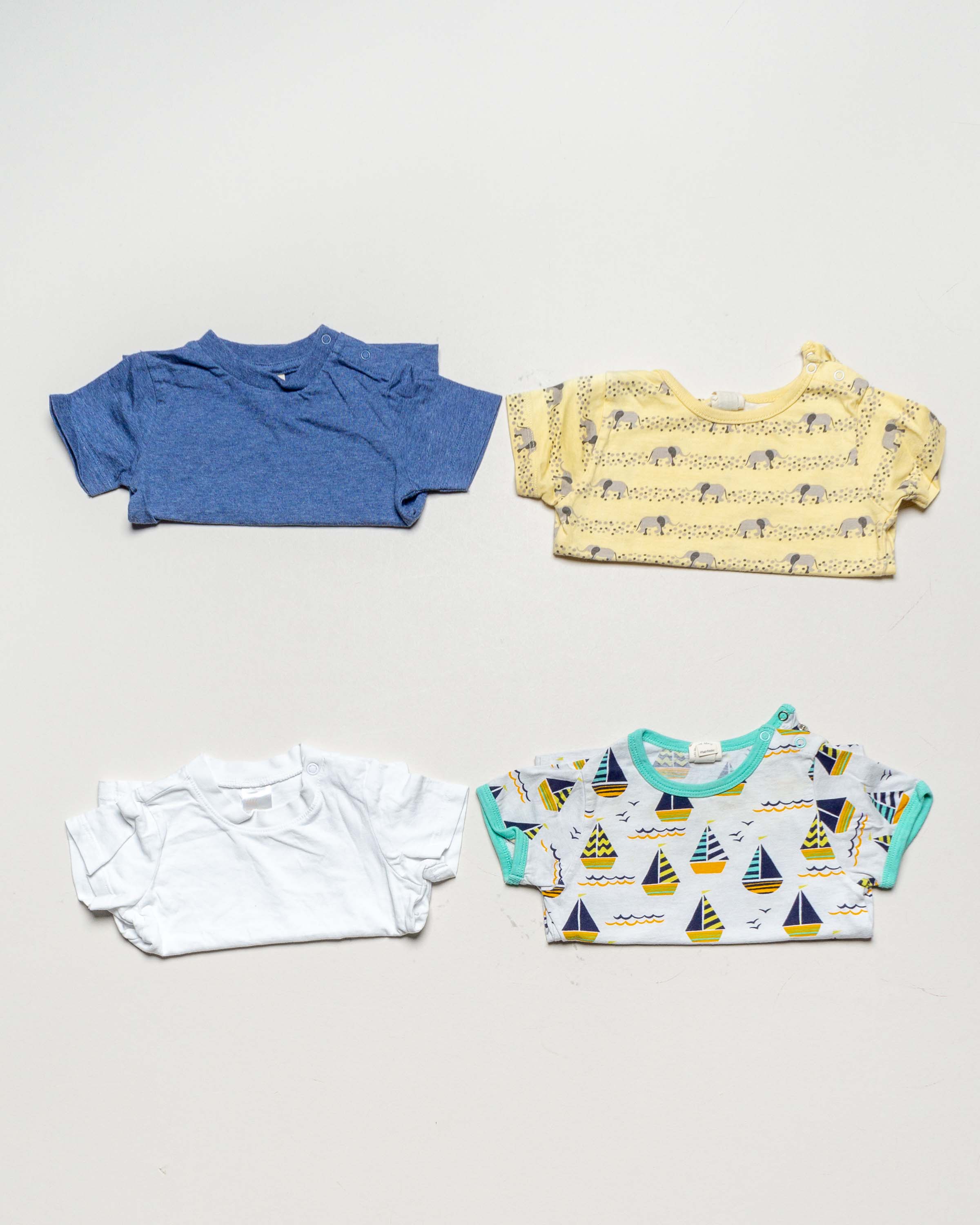 4 T-Shirts Gr. 68 – BIO Schiffe maritim Streifen blau Baby Mädchen Set Pack Jungen