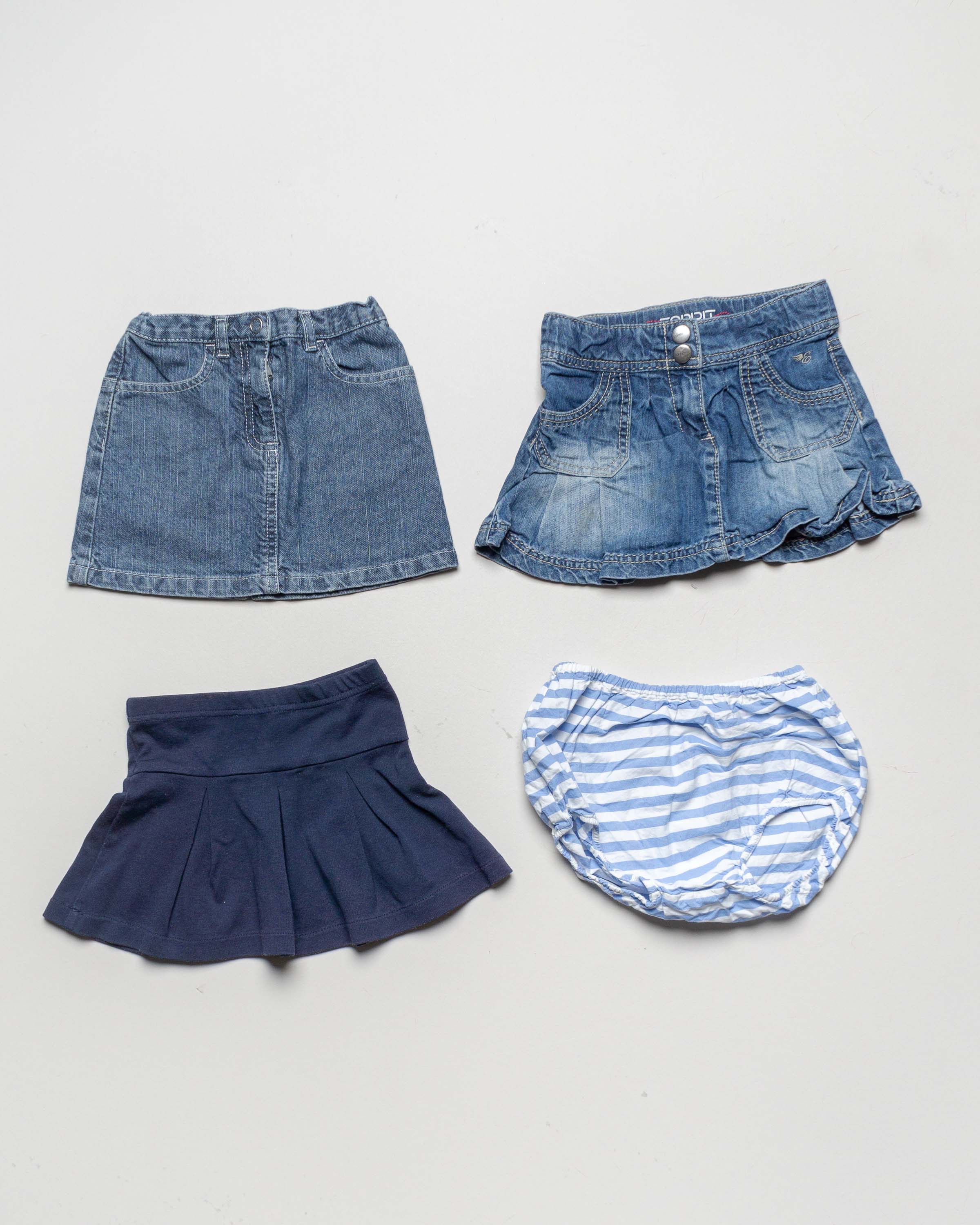 4 Röcke Gr. 86/92 – 1x Esprit 1x Jacadi 1x ZY 1x Petit Bateau Jeansrock Volants Jungen Mädchen Pack Set