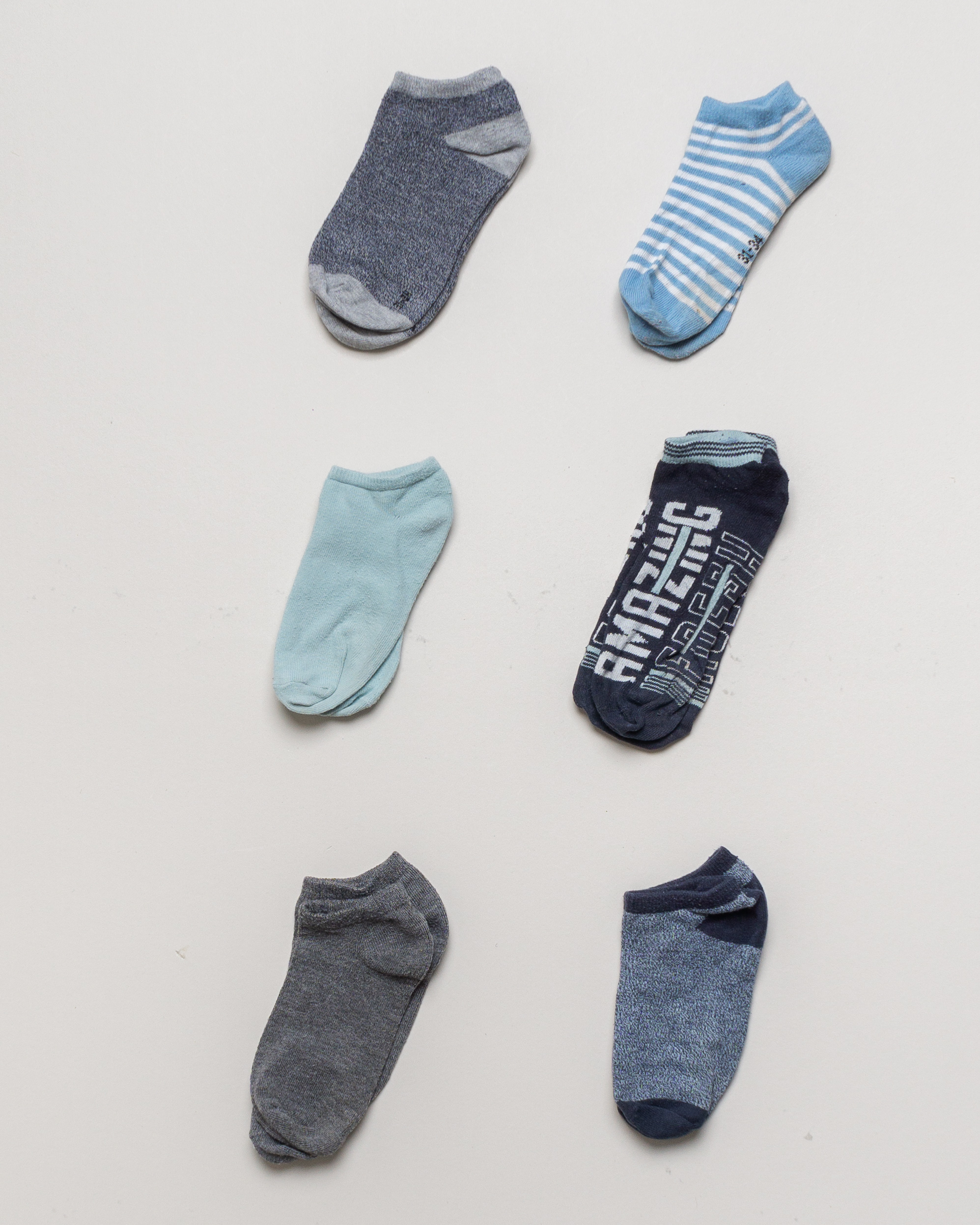 6 Paar Socken Gr. 31-34 – Blau Grau Streifen Uni