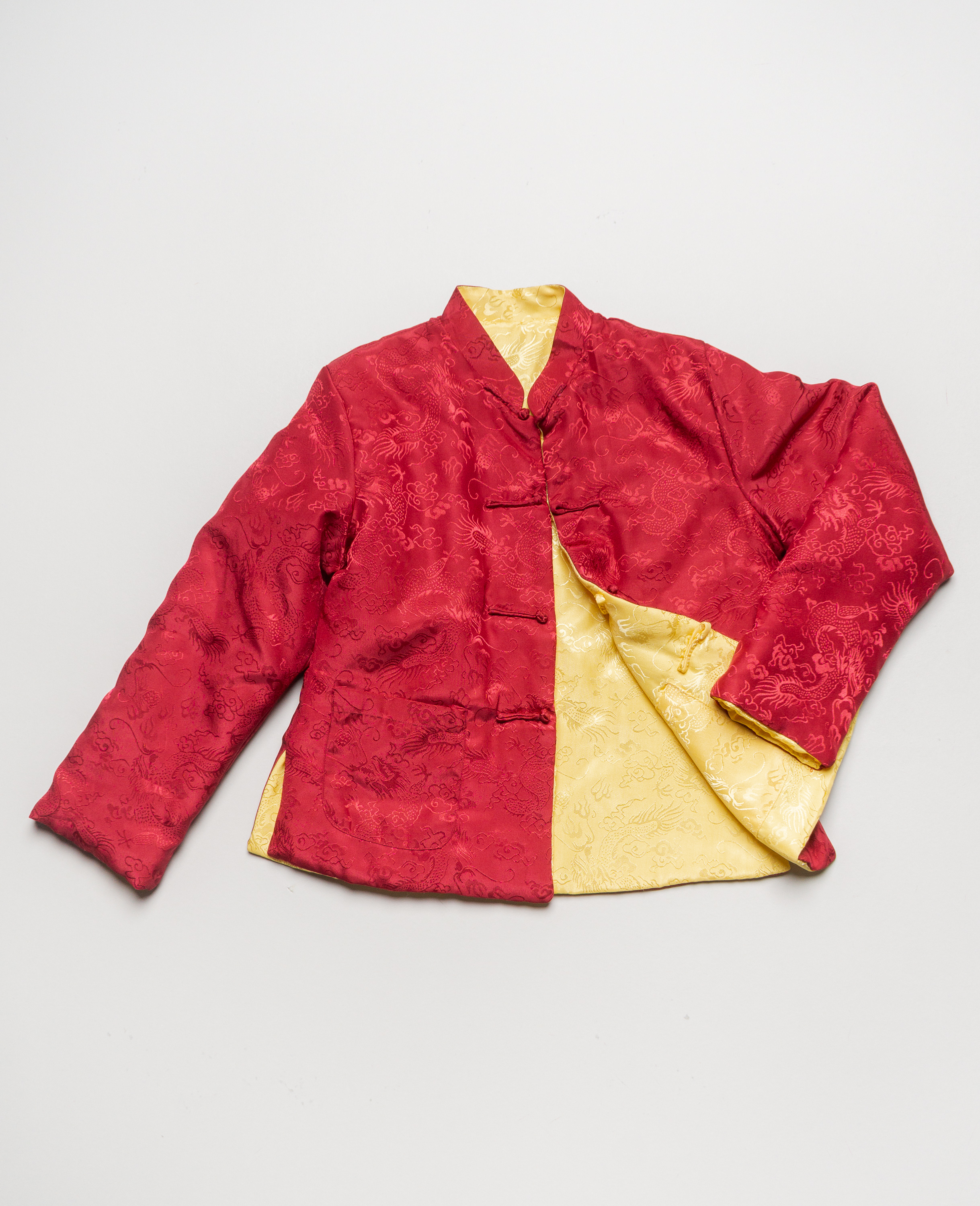 1 Tang Jacke Gr. 152 - Kostüm Karneval Fasching chinesische Jacke Rot Gelb Wendejacke
