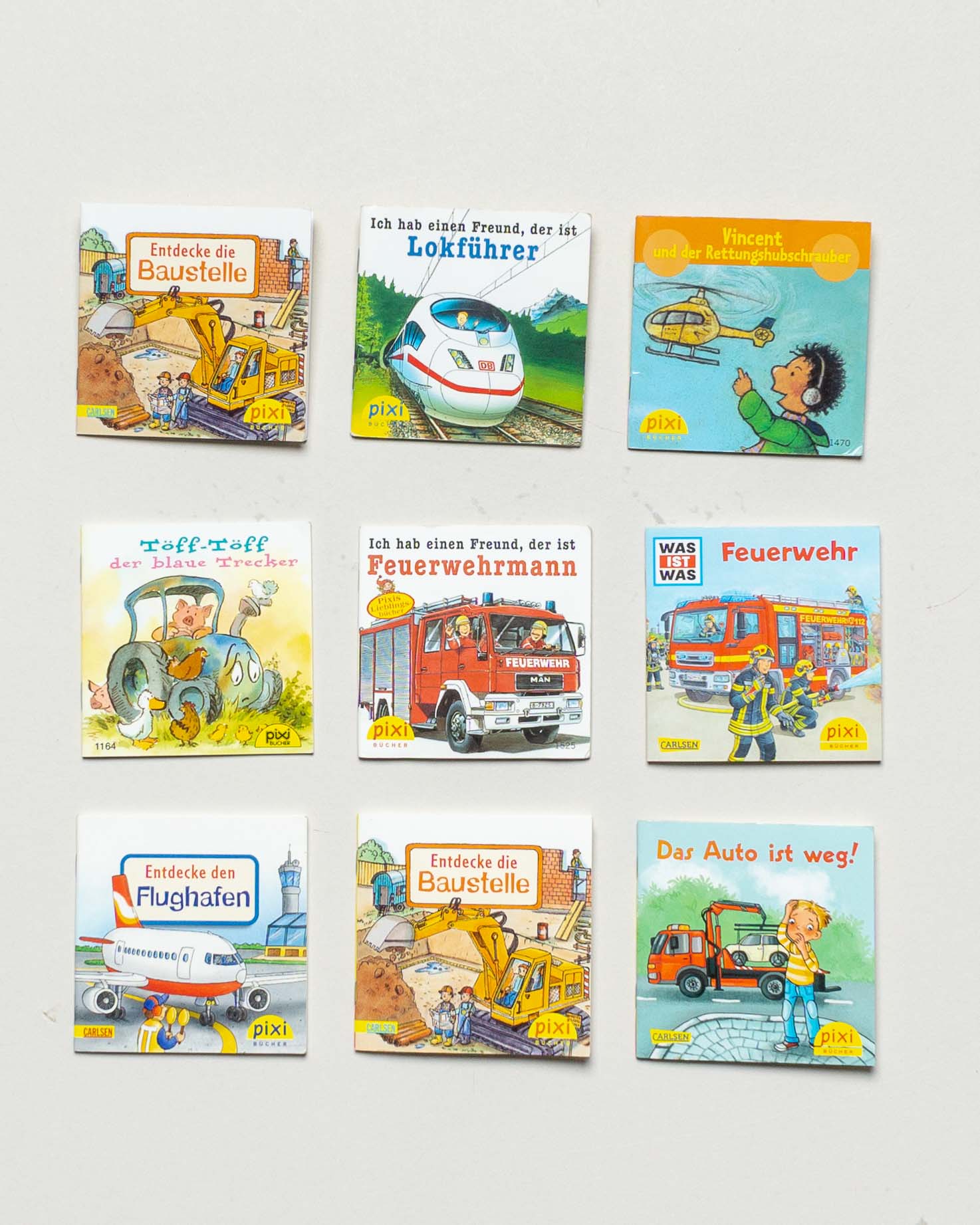 9 Pixi Bücher – Eisenbahn Zuüge Flugzeuge Baustelle Fahrzeuge Minibücher Set