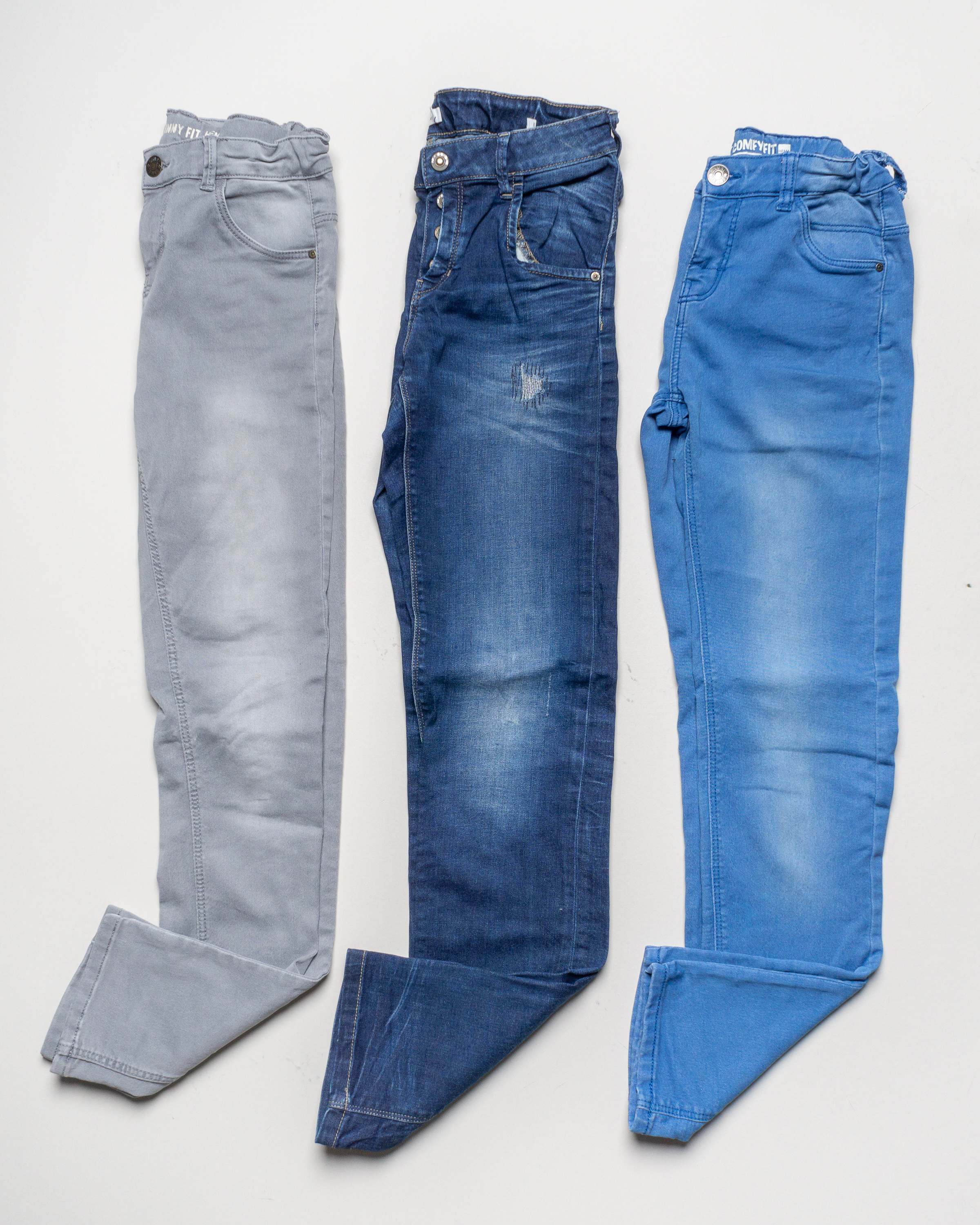 3x Hosen Gr. 164 – 2x Hema 1x Name It langes Bein Jeans mit Knopf Mädchen Blau Grau Jeggings 