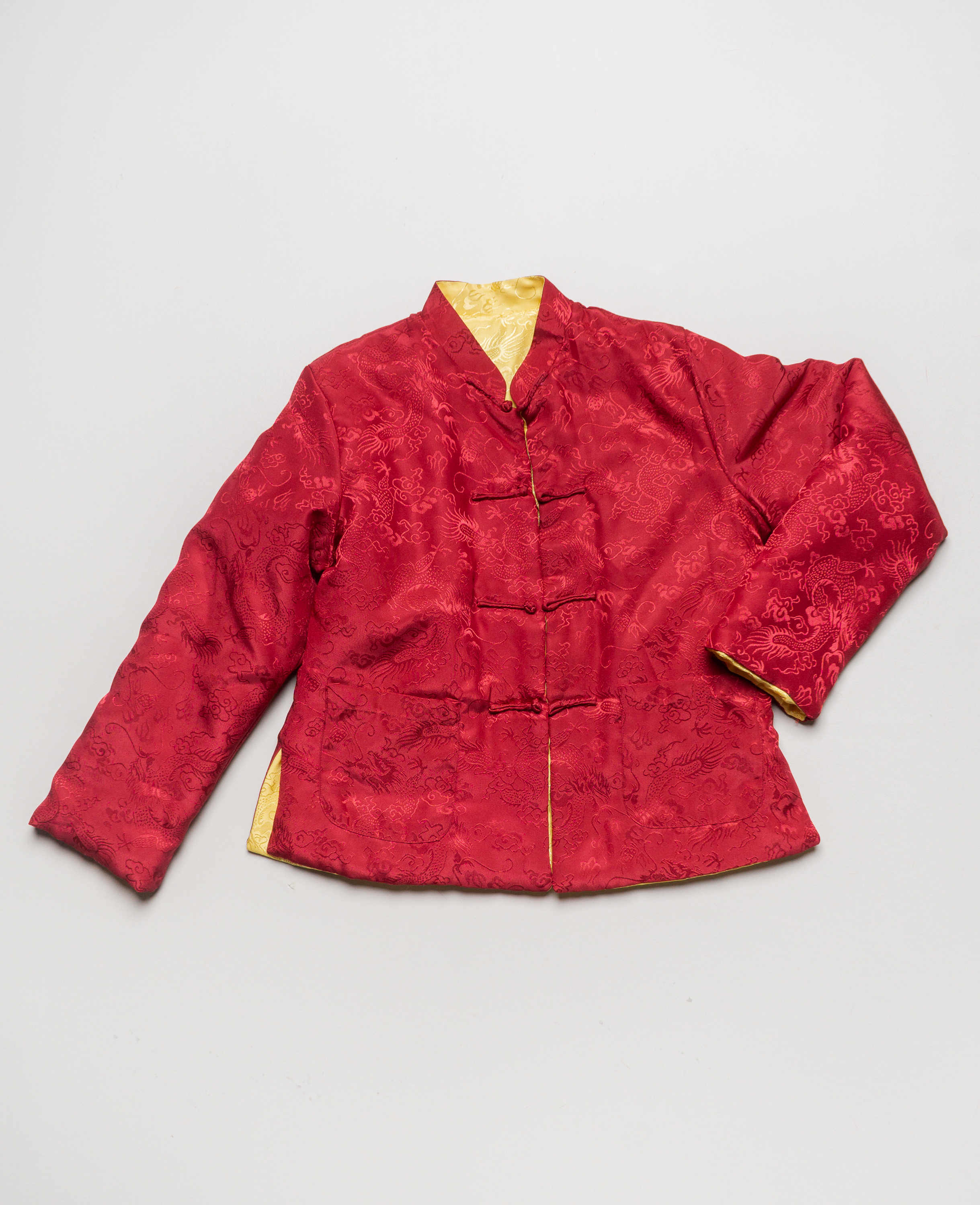 1 Tang Jacke Gr. 152 - Kostüm Karneval Fasching chinesische Jacke Rot Gelb Wendejacke