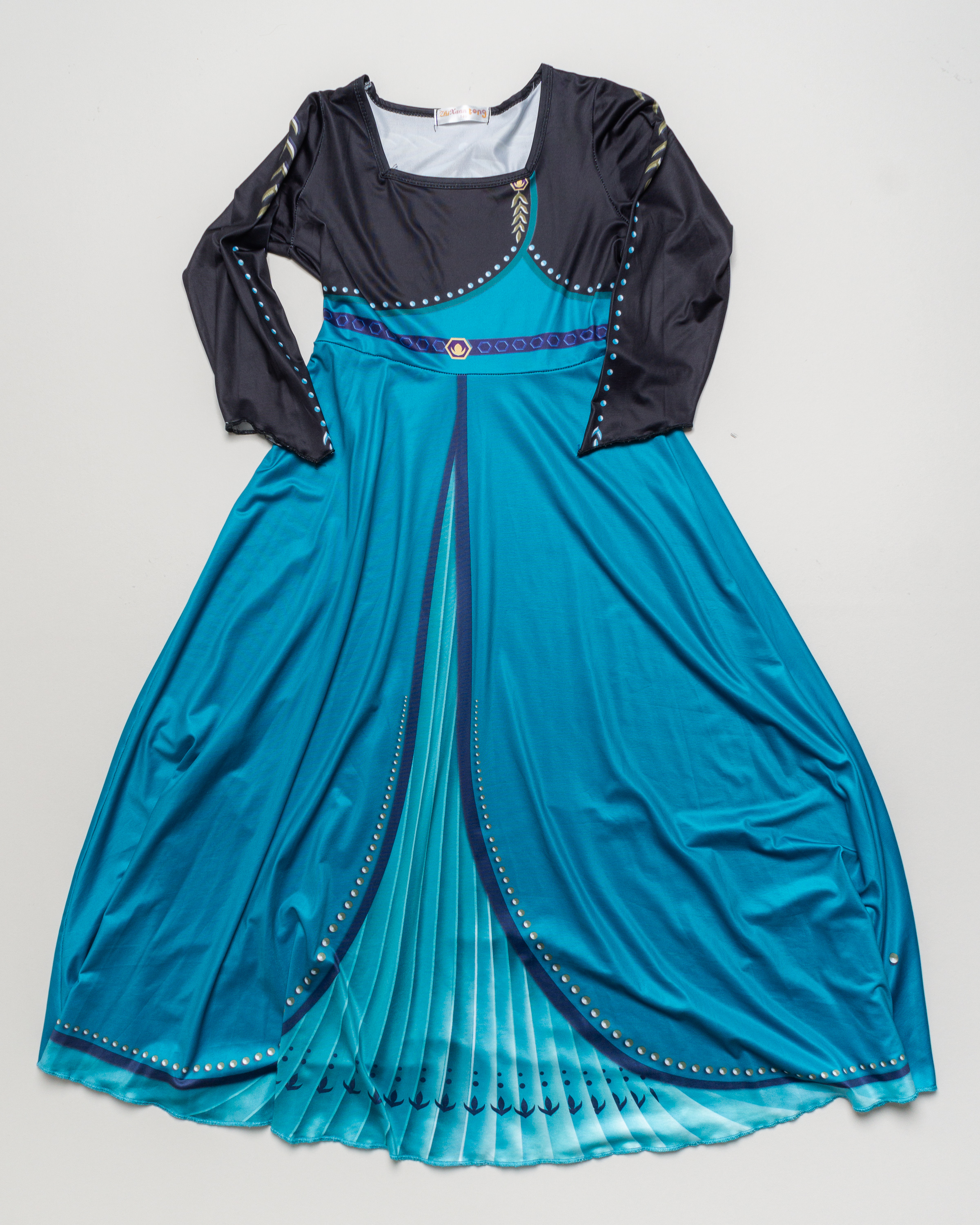 1 Kleid 1 Umhang Gr. 134-146 – blau schwarz Print Kostüm Langarm Frozen