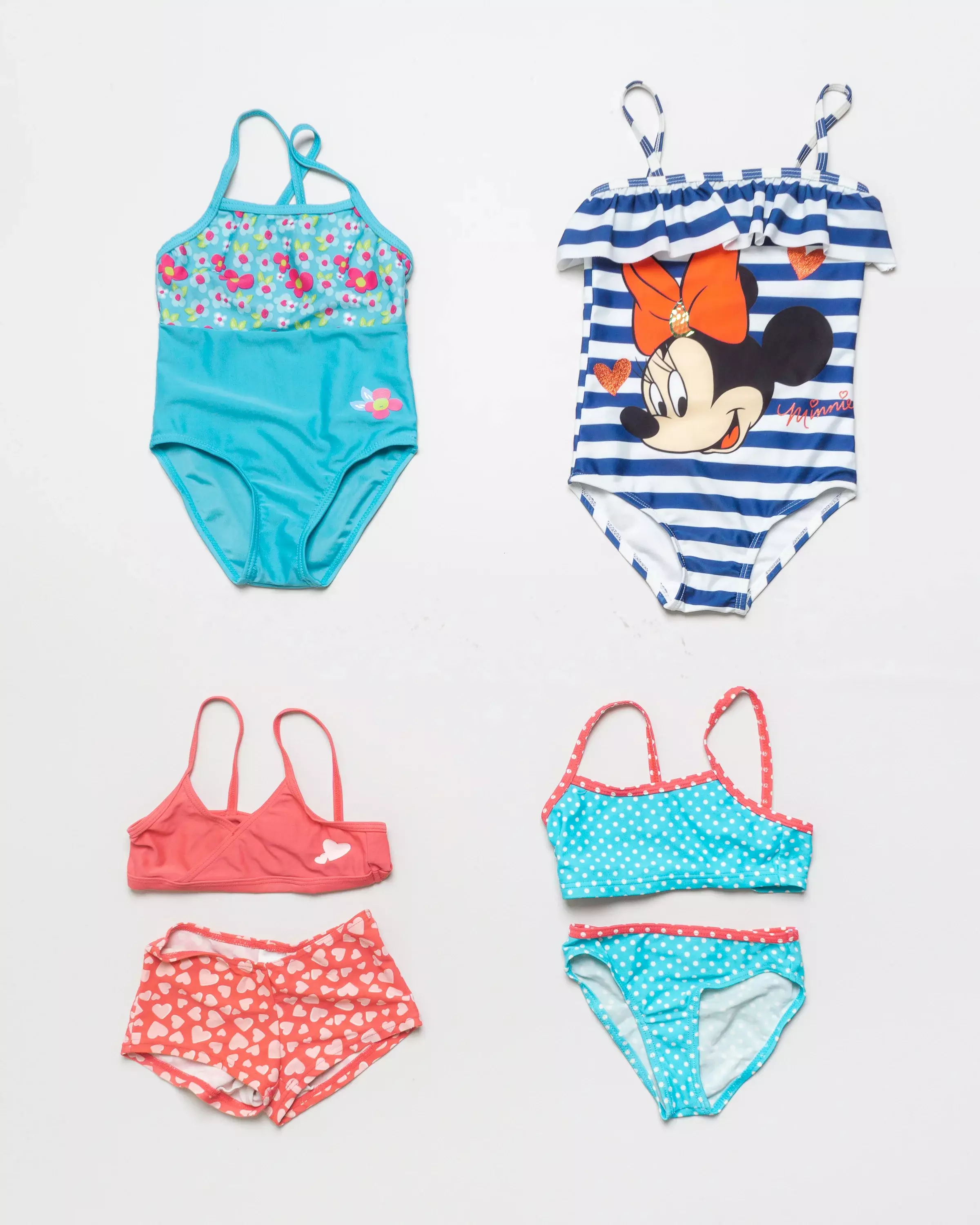 1x Badeanzug Gr. 98 – Minnie Mouse Blumen Punkte Herzen Bikini Mädchen Streifen