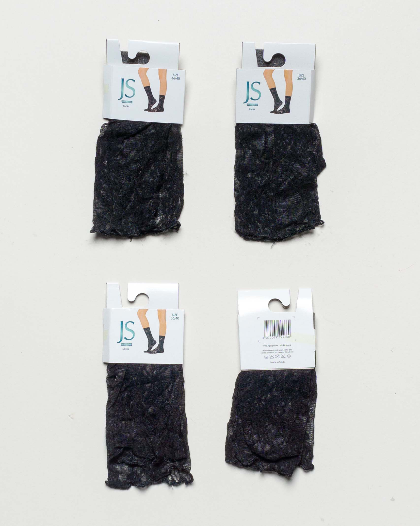 4 Paar Socken Gr. 36-40 – NEU Set Pack Spitze dünn schwarz