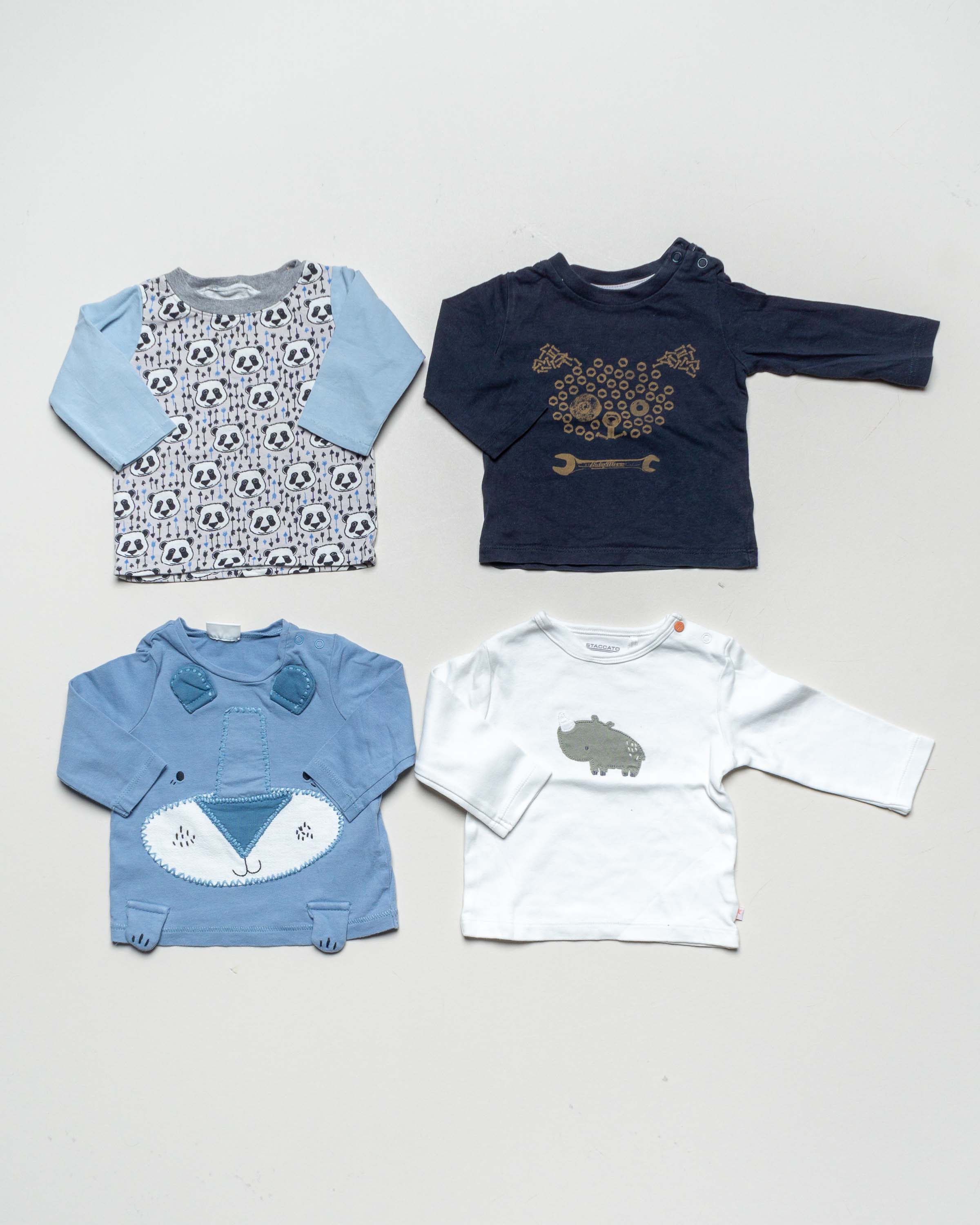 4 Langarmshirts Gr. 62/68 – handmade, Mexx, Staccato, Next baby blau Jungen Mädchen Pack Set