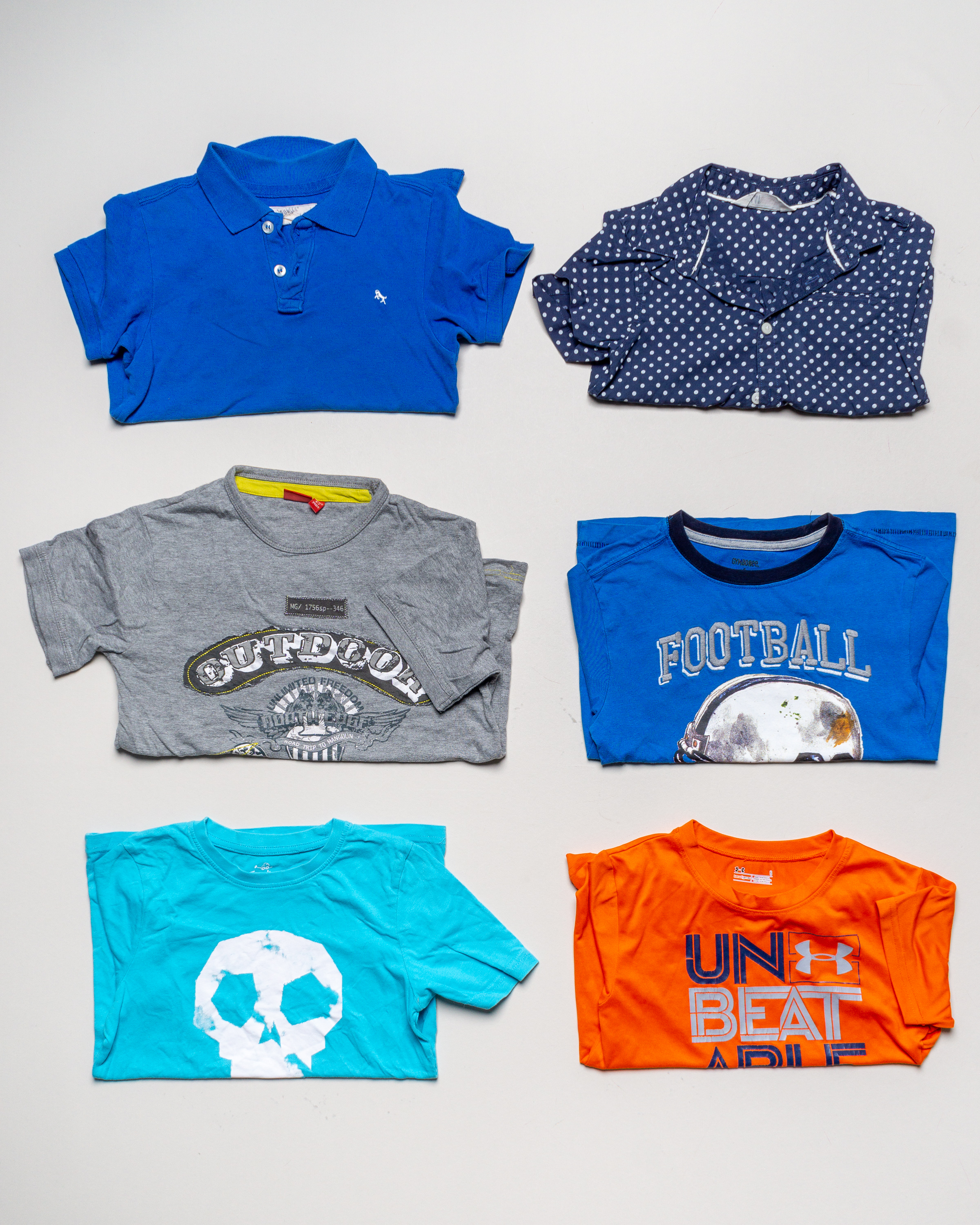 6 T-Shirts Gr. 122/128 – rot Poloshirt Hemd blau Football Jungen Mädchen Set