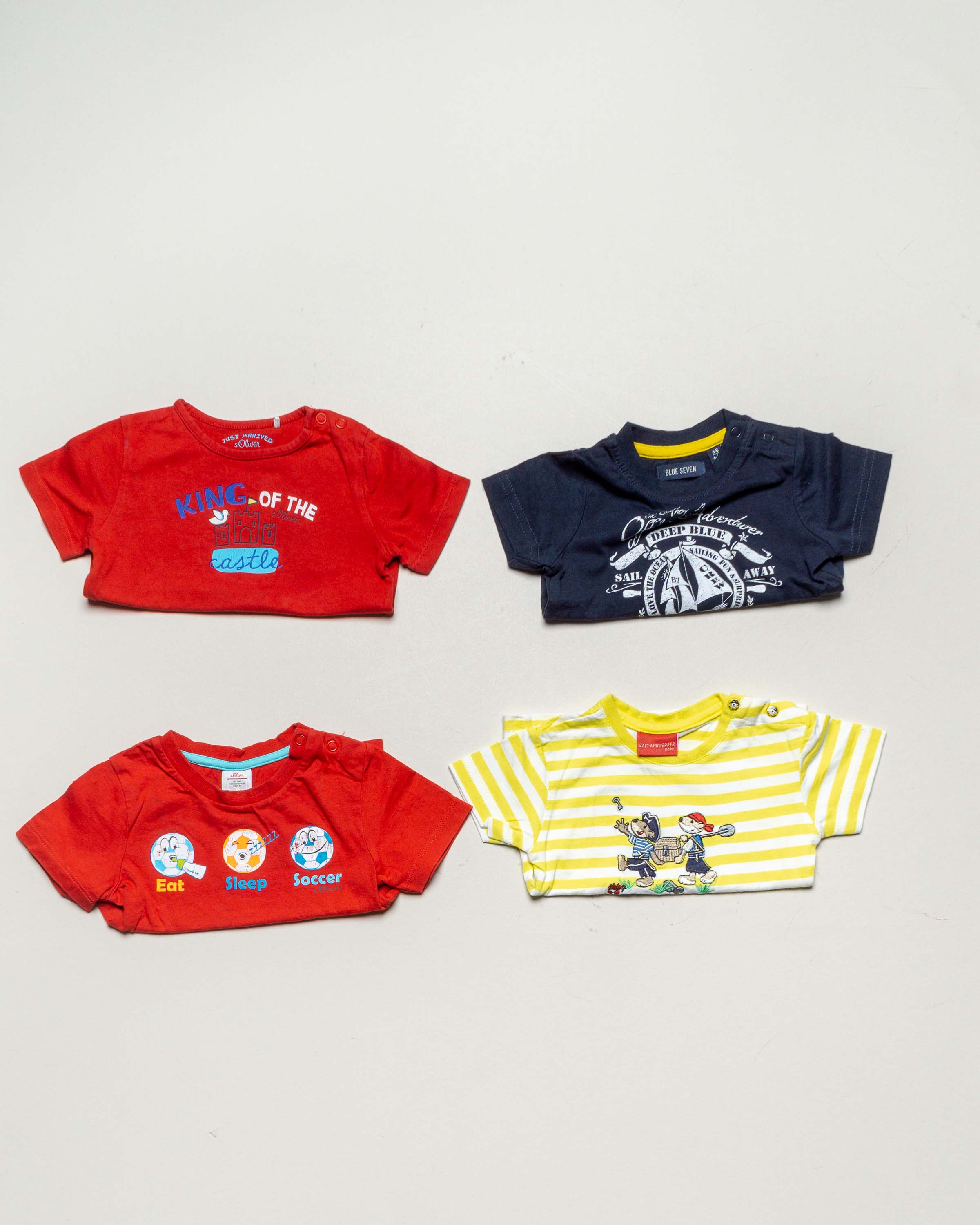 4 T-Shirts Gr. 68 – bunt – kräftige Farben Muster Mädchen Jungen Set Pack