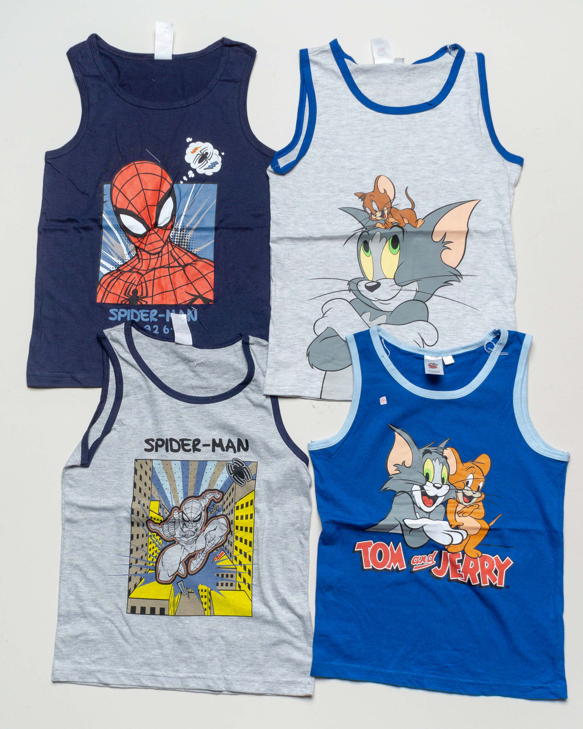 4 Unterhemden Gr. 134/140 – NEU Spiderman Tom and Jerry Set Pack Mädchen Junge