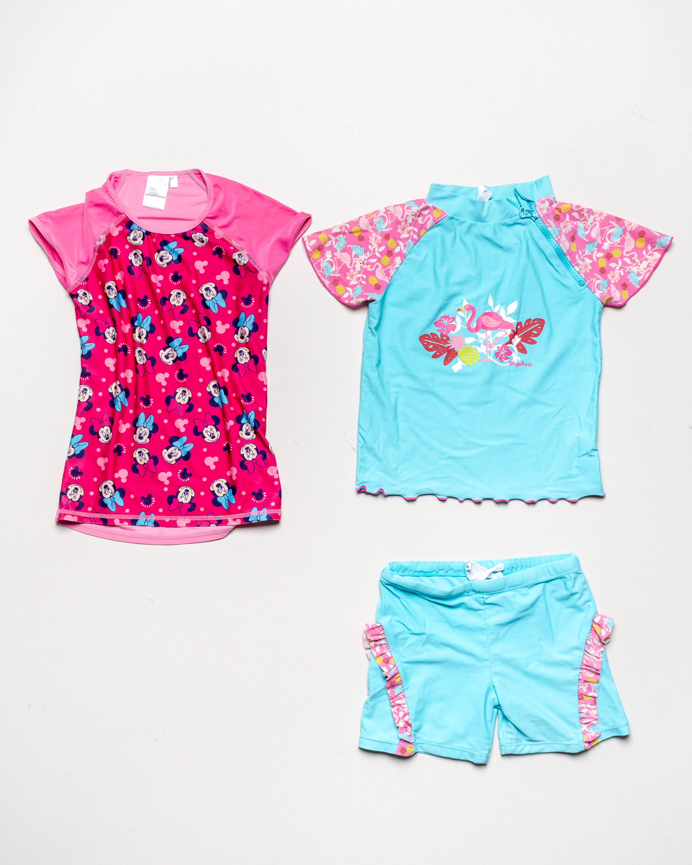 3 Teile Gr. 122/128 – UV Schutz Sonnenschutz T-Shirts Strandkleidung blau Minnie Mouse