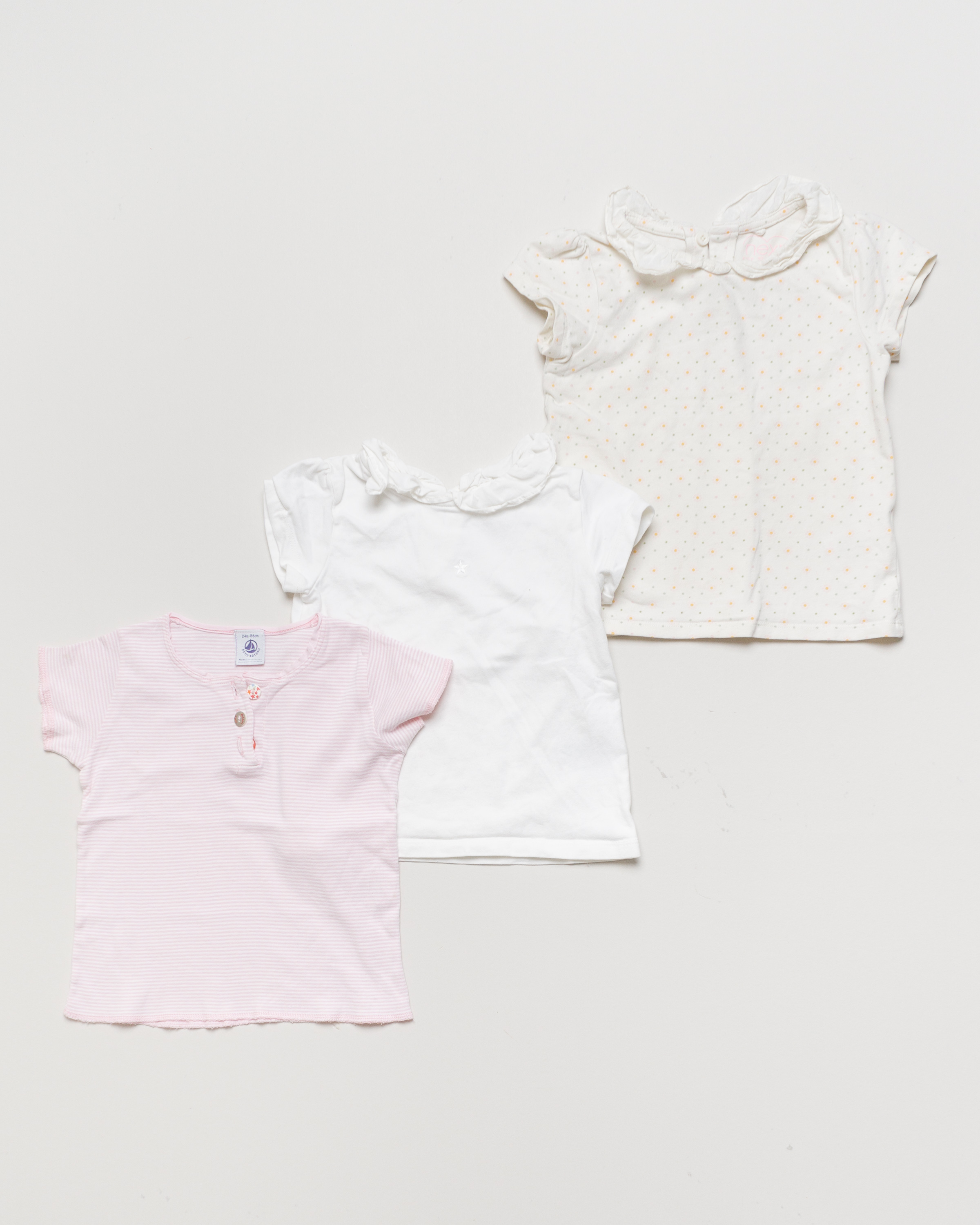 3x T-Shirts Gr. 86 –  1x Petit Bateau 2x Next Kurzarm Kragen Rosa Weiß Set Pack