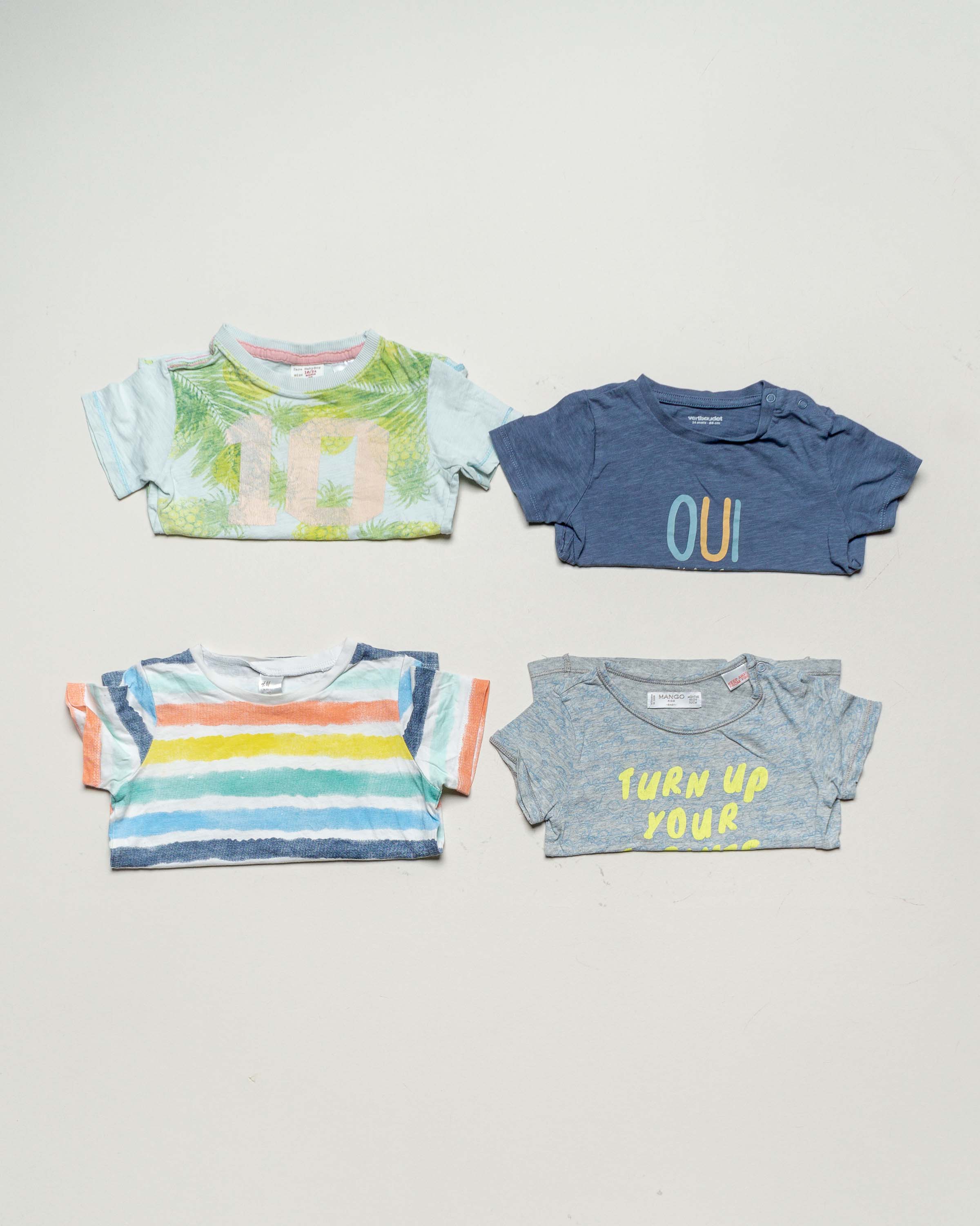 4 T-Shirts Gr. 86 – bunt – kräftige Farben Muster Mädchen Jungen Set Pack