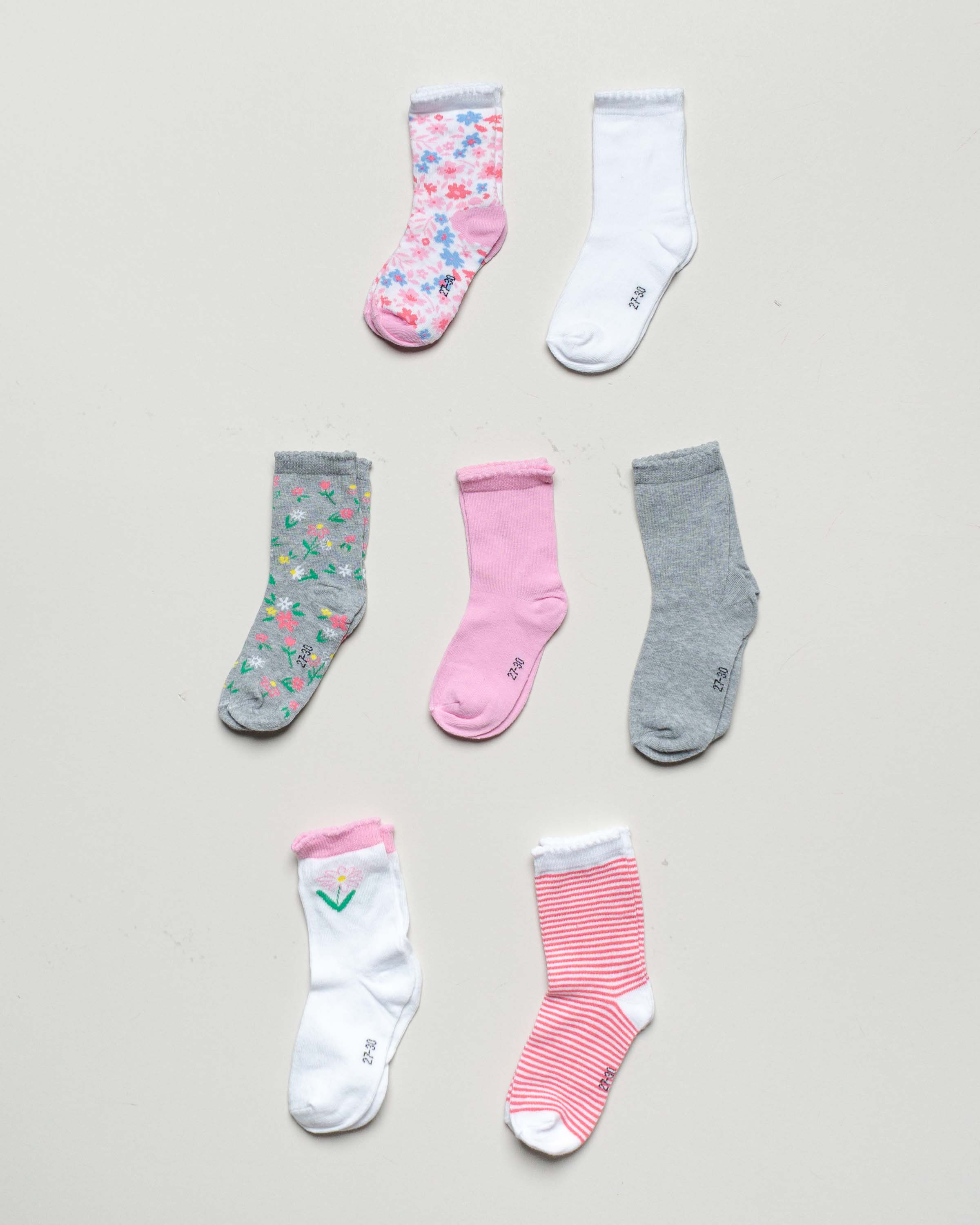 7 Paar Socken Gr. 23-30 – NEU pink pastell Blumen Mädchen Junge