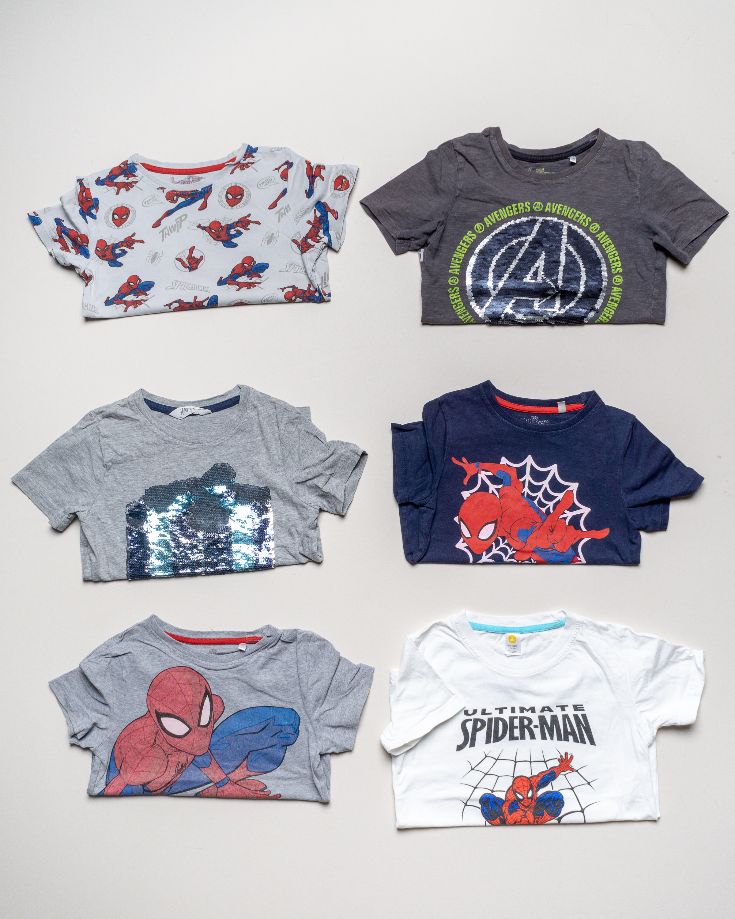 6 T-Shirts Gr. 122/128 – Spider Man Spiderman Comic Print blau Jungen Mädchen Set
