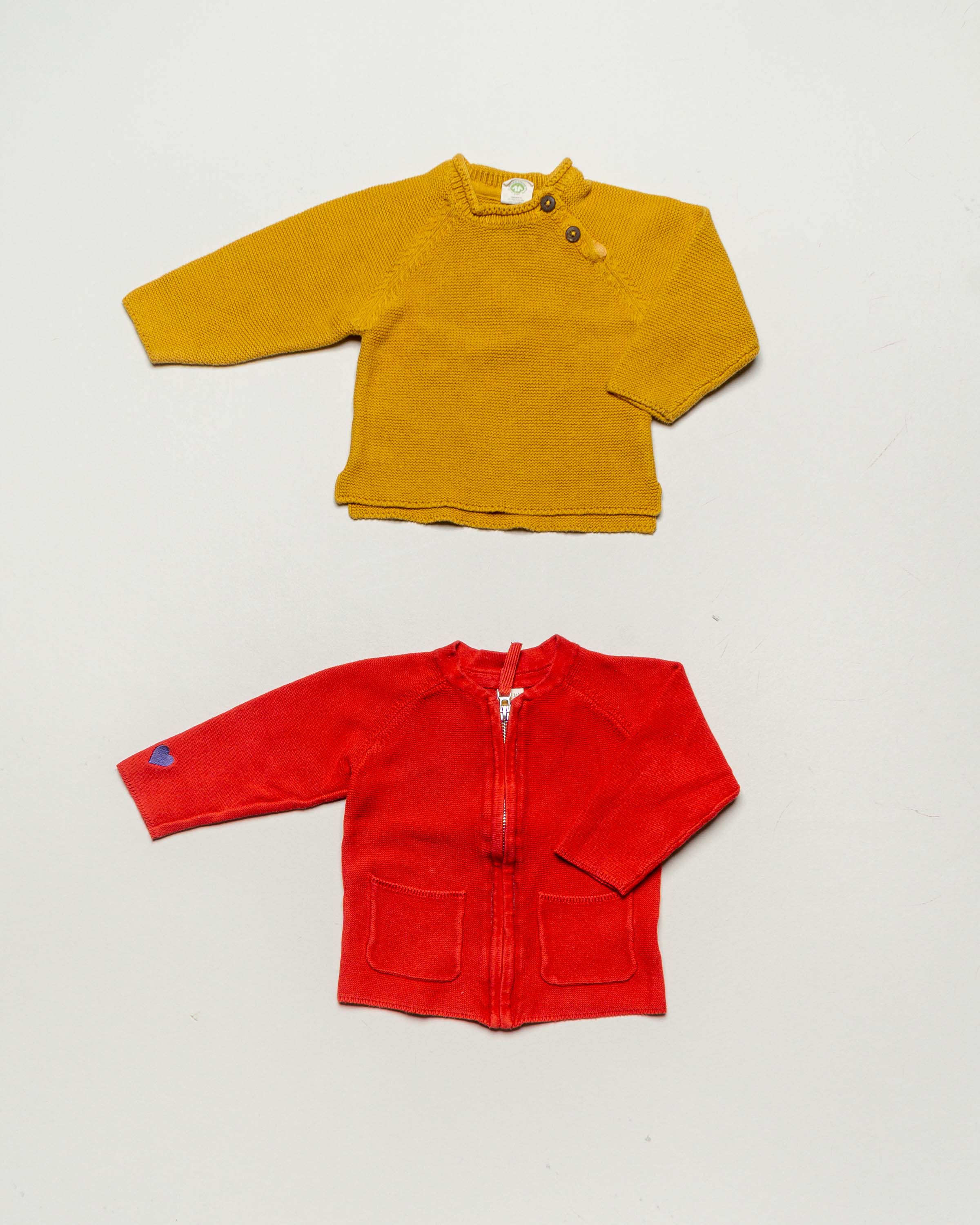 2 Oberteile Gr. 74 – BIO Strickjacke uni Zipper Pullover Mädchen Set Pack Jungen