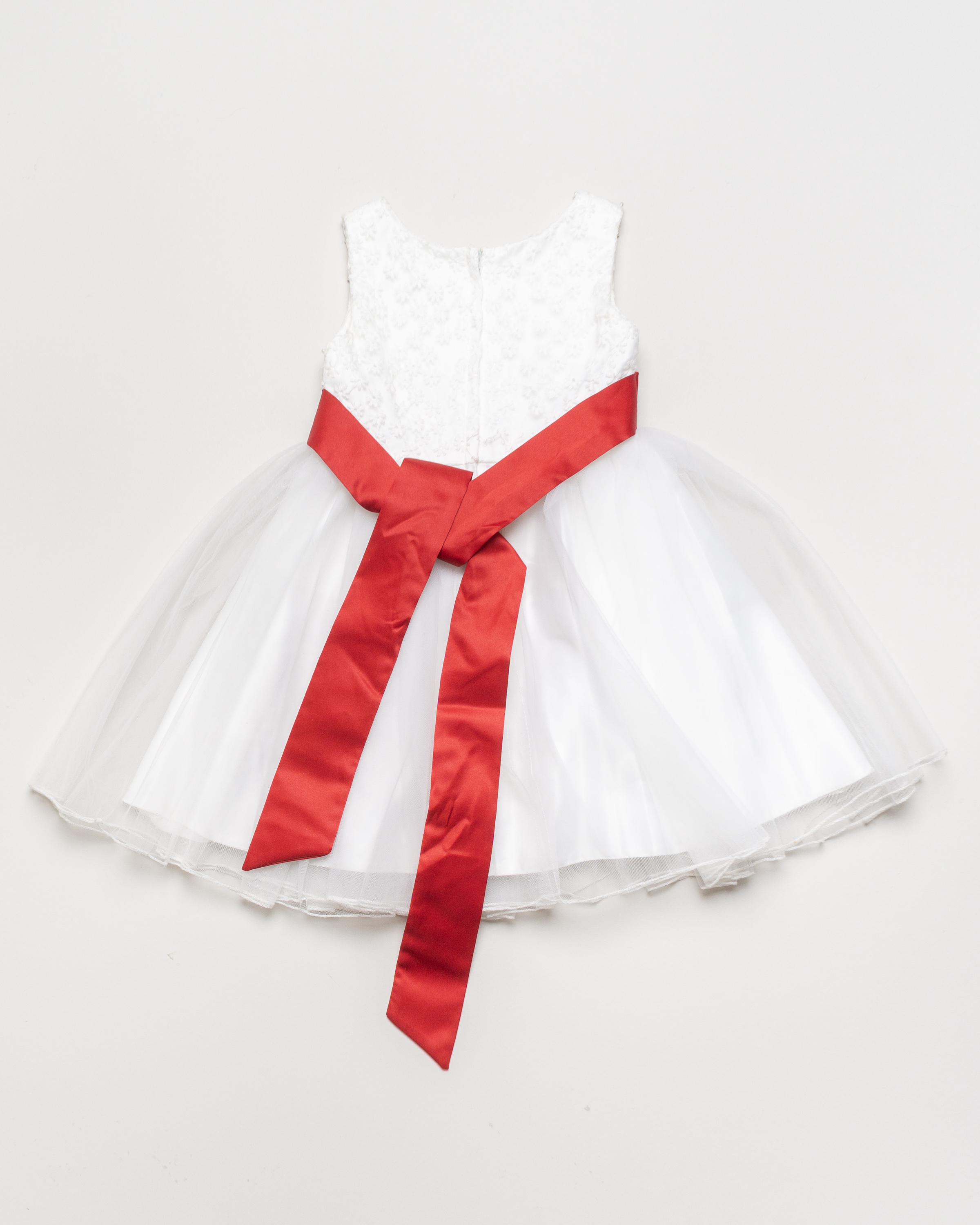 1 Kleid Gr. 110-122 – weiß rot Schleife Blumen Perlen Tüll Festlich