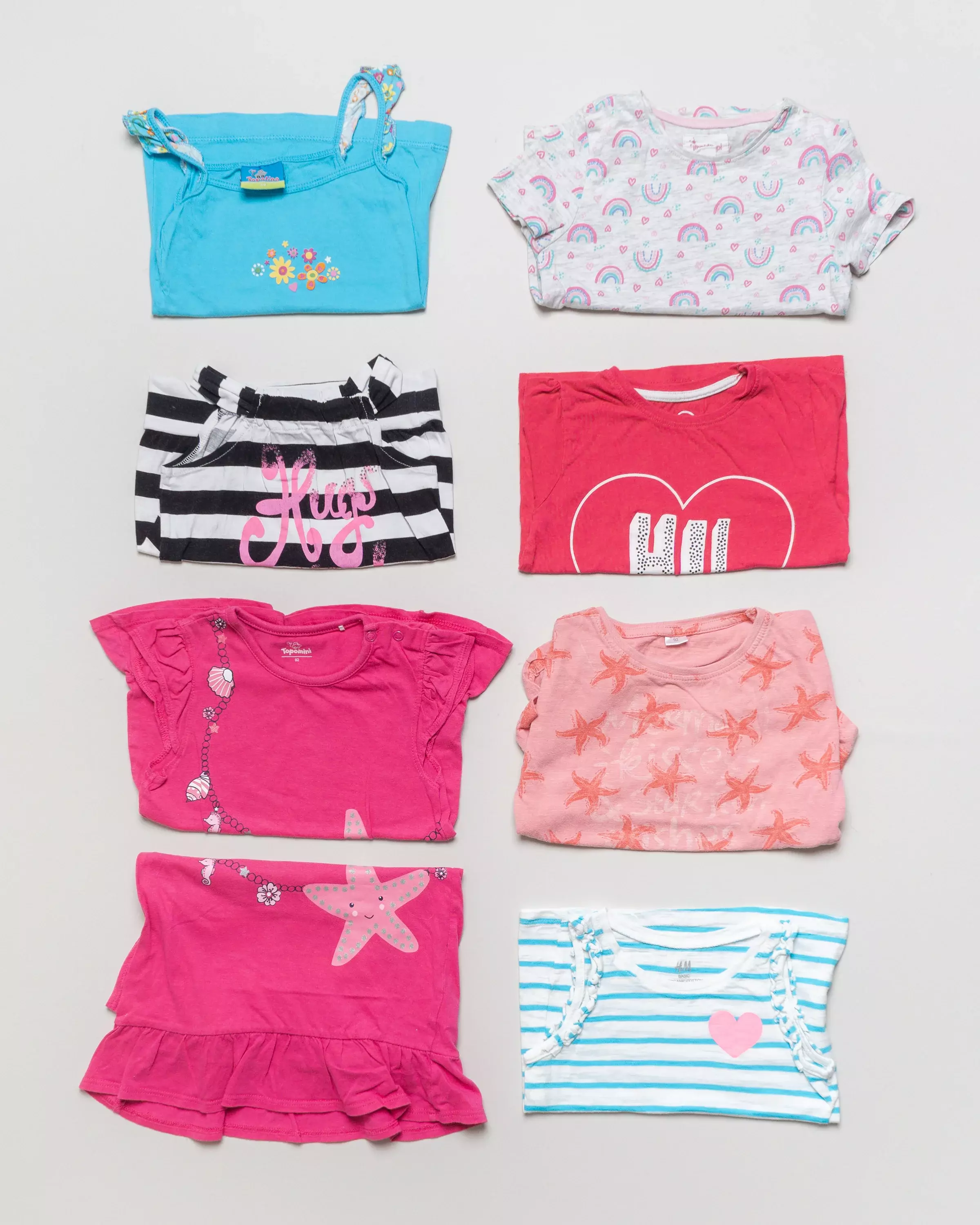 8 T-Shirts Gr. 92 – kurzarm Regenbogen Tops Seesterne Zwillinge Mädchen Print Hi! Set Pack