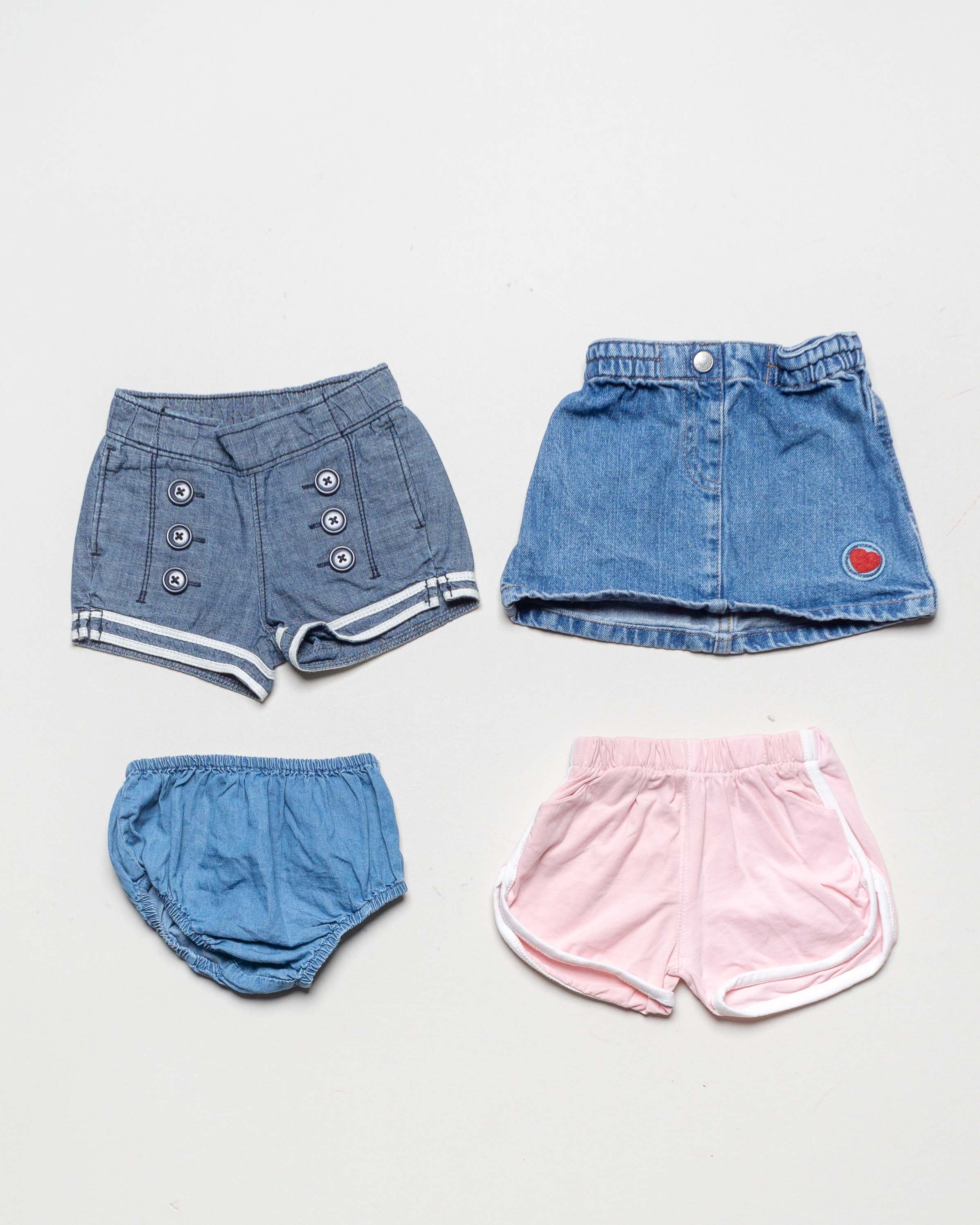 4 Teile Gr. 74/80 – 1x Benetton 1x Mini Kids 1x Zara 1x Oshkosh Shorts Jeansrock Jungen Mädchen Pack Set