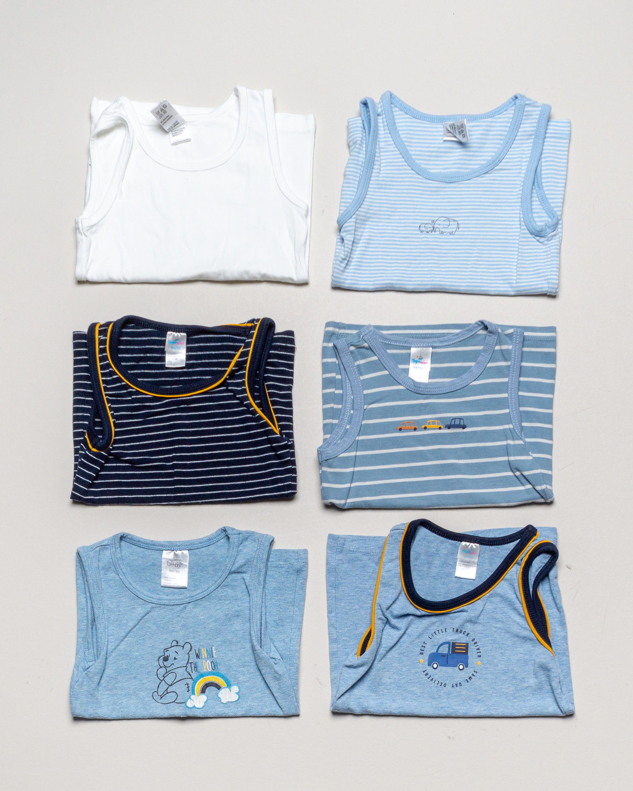 6x Unterwäsche Gr. 86/92 – Unterhemden Streifen Winnie Pooh Blau 