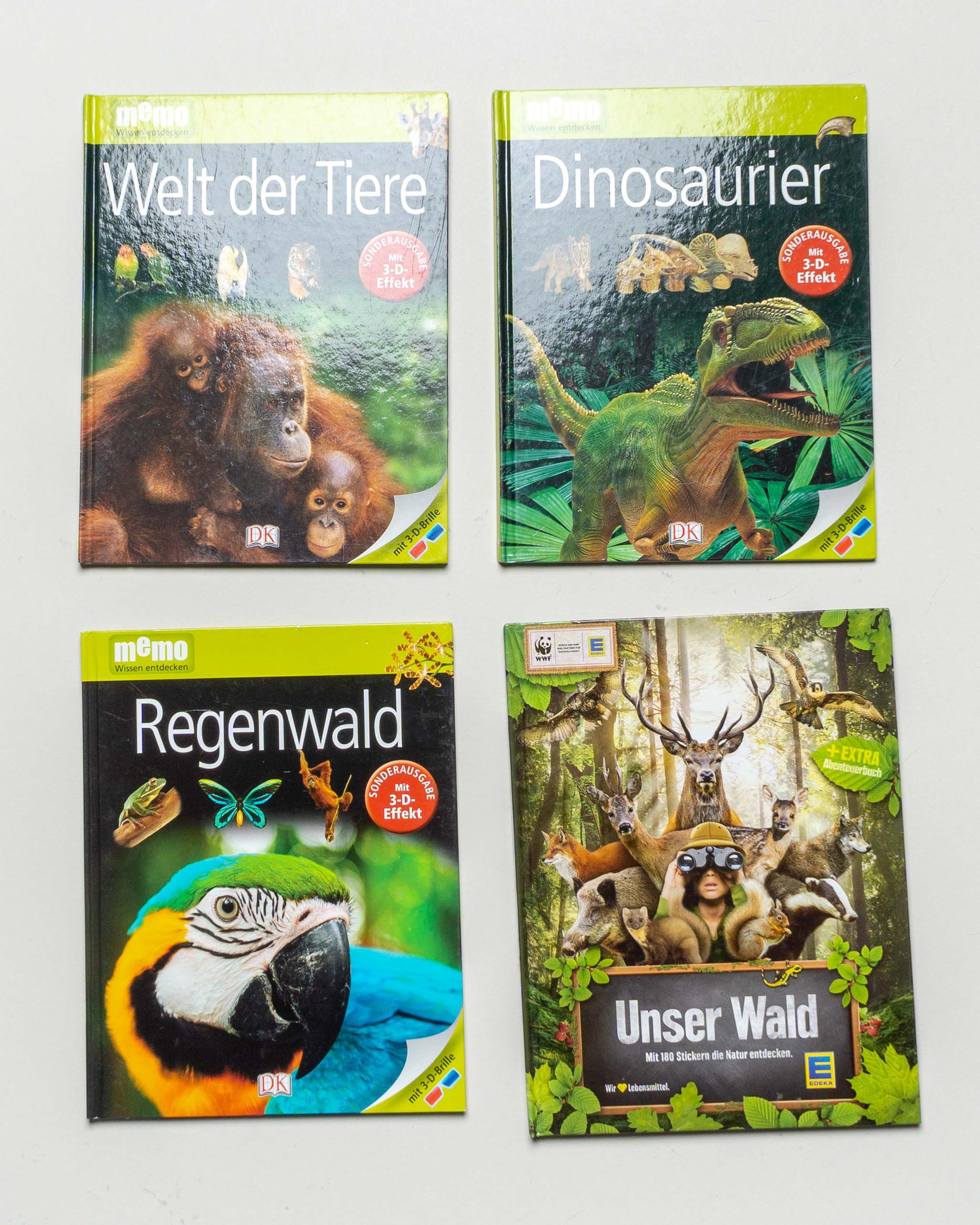 4 Bücher – memo Regenwald Dinosaurier Welt der Tiere