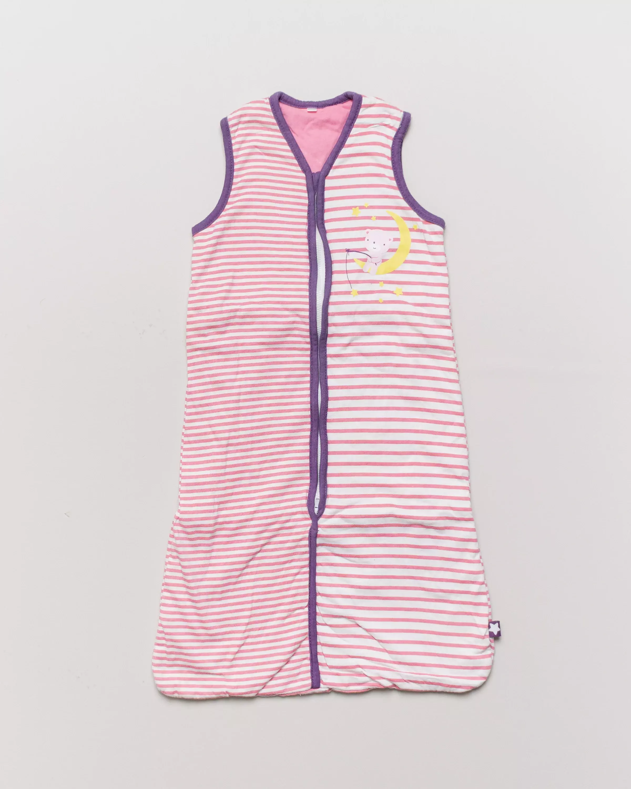 Schlafsack in Gr. 62/68 – gefüttert Streifen Mädchen pink lila Mond Sterne