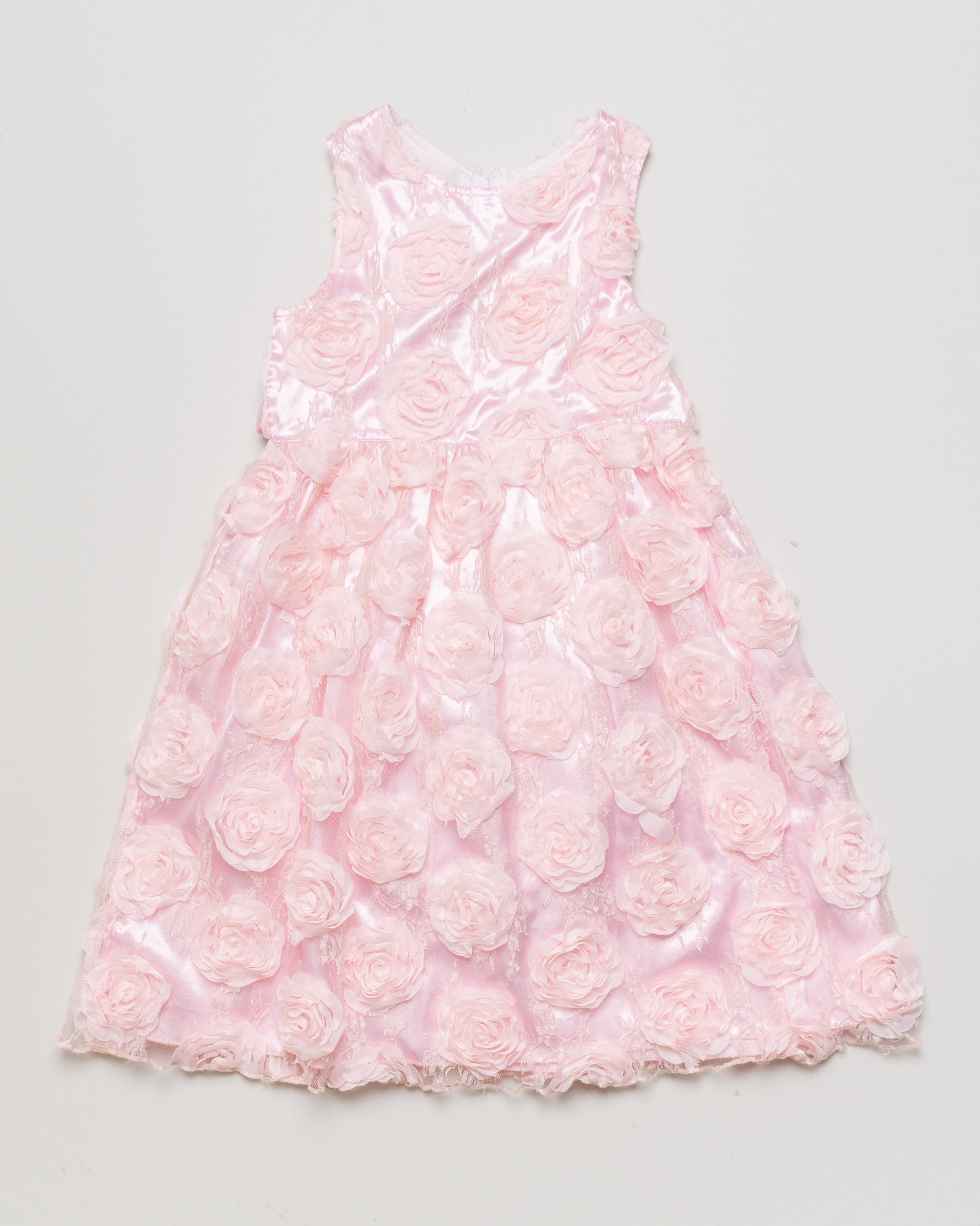 1 Kleid Gr. 122-134 – rosa Rosen Blumen Satin Festlich 