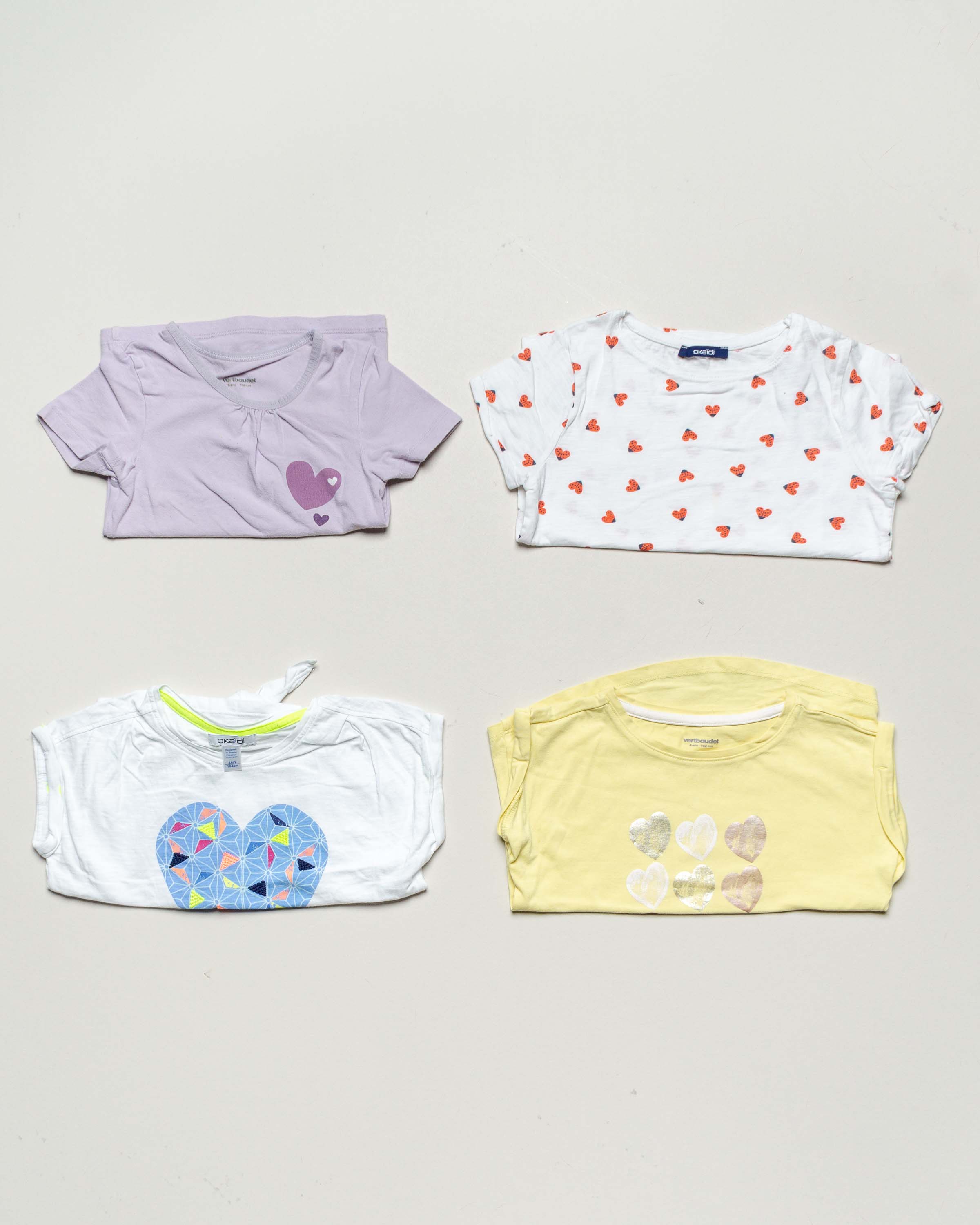 4 T-Shirts Gr. 104 – 2x Vertbaudet 2x Okaidi pastell Mädchen Jungen Pack Set