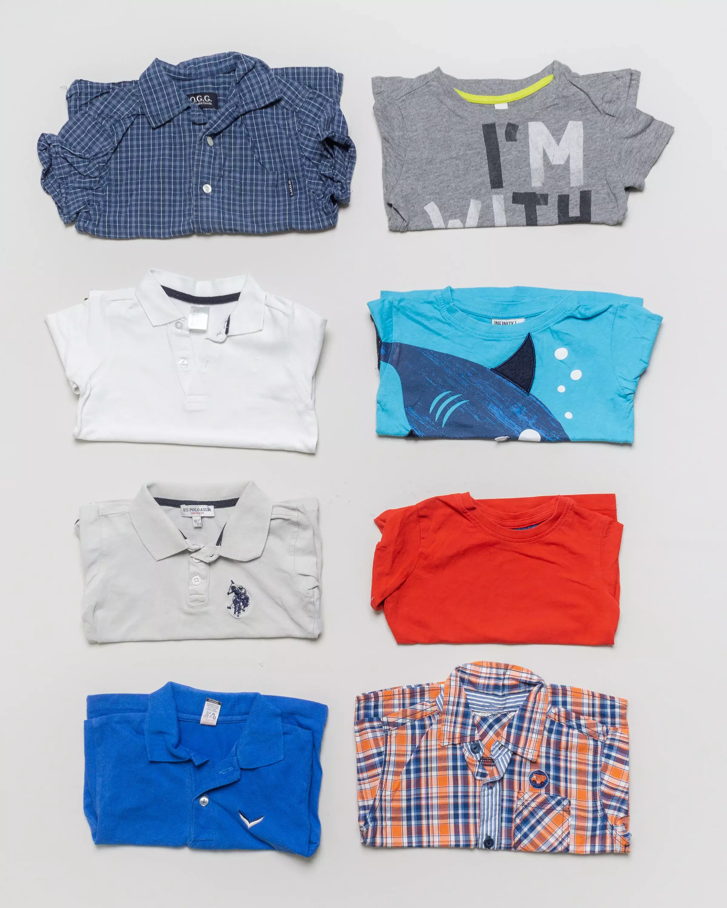 8 T-Shirts Gr. 92 – Polohemd kurzarm kariert Hemd Hai Kragen uni Print Set Pack
