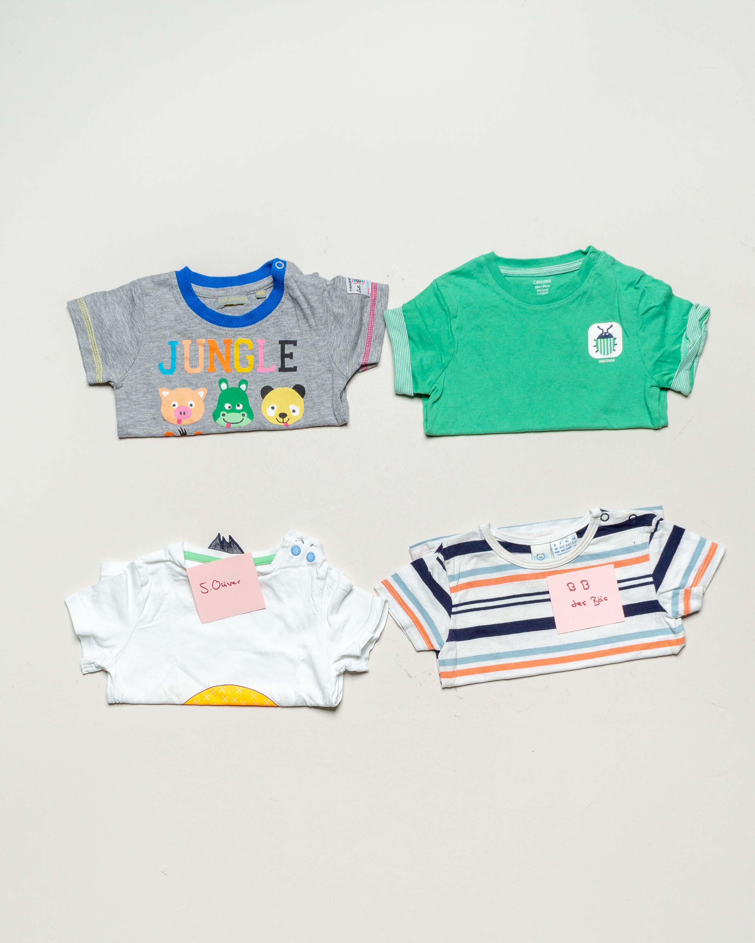 4 T-Shirts Gr. 80 – bunt – kräftige Farben Muster Mädchen Jungen Set Pack