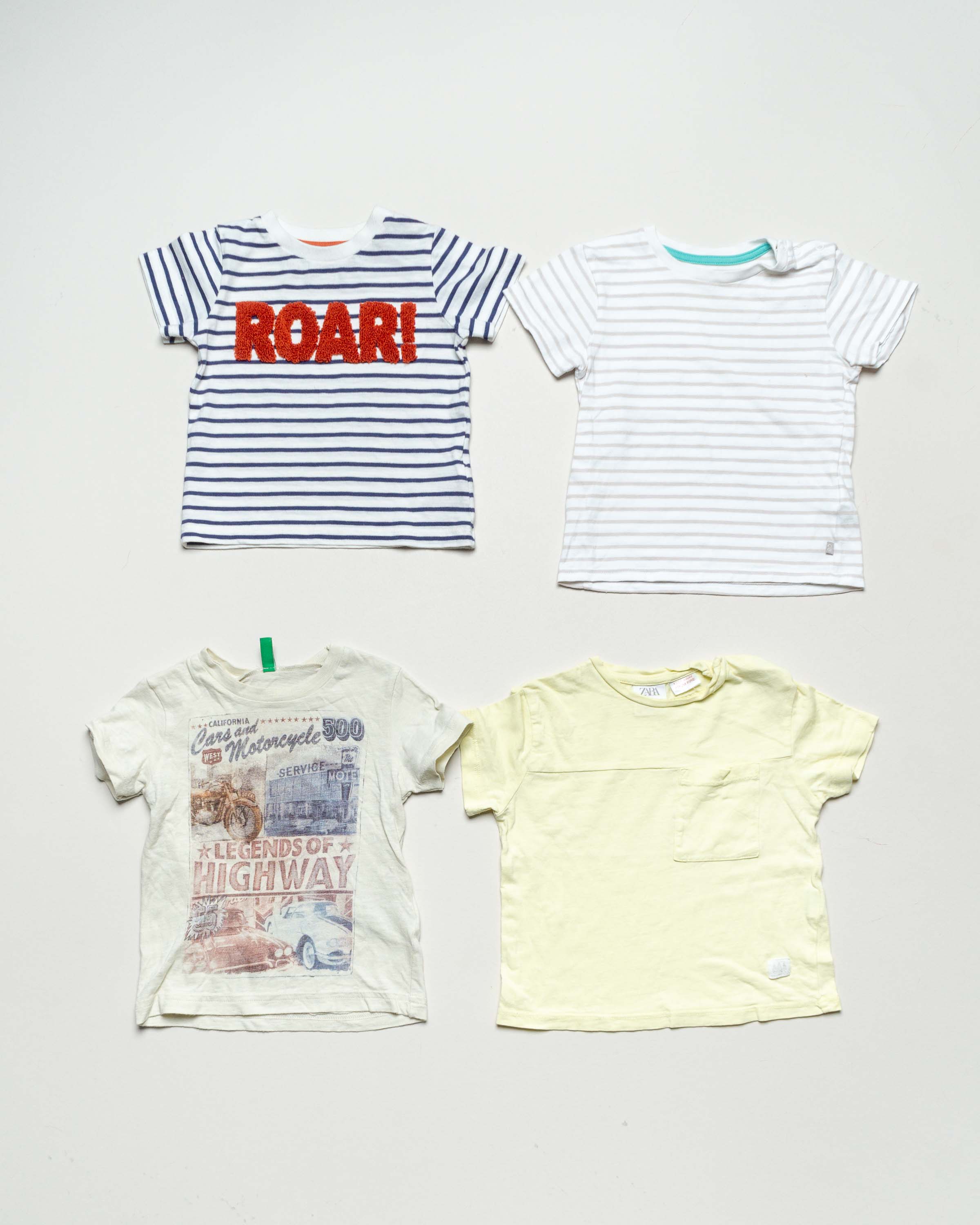 4 T-Shirts Gr. 74/80 – 1x Zara 1x Benetton 1x Obaibi 1x M&S   Jungen Mädchen Pack Set