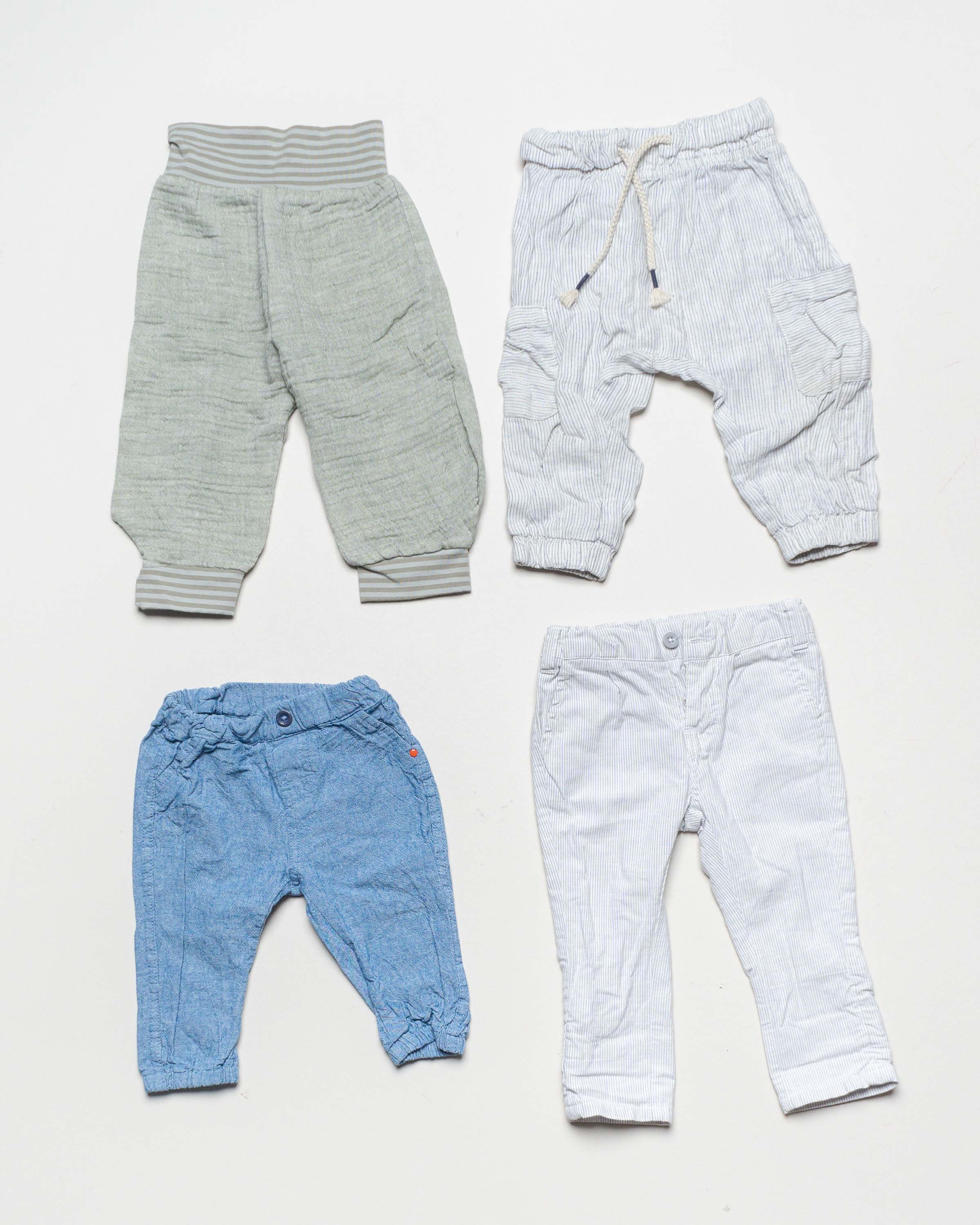 4 lange Hosen Gr. 62/68 – 1x Bio 1x vertbaudet 1x H&M 1x handmade blau Jungen Mädchen Pack Set