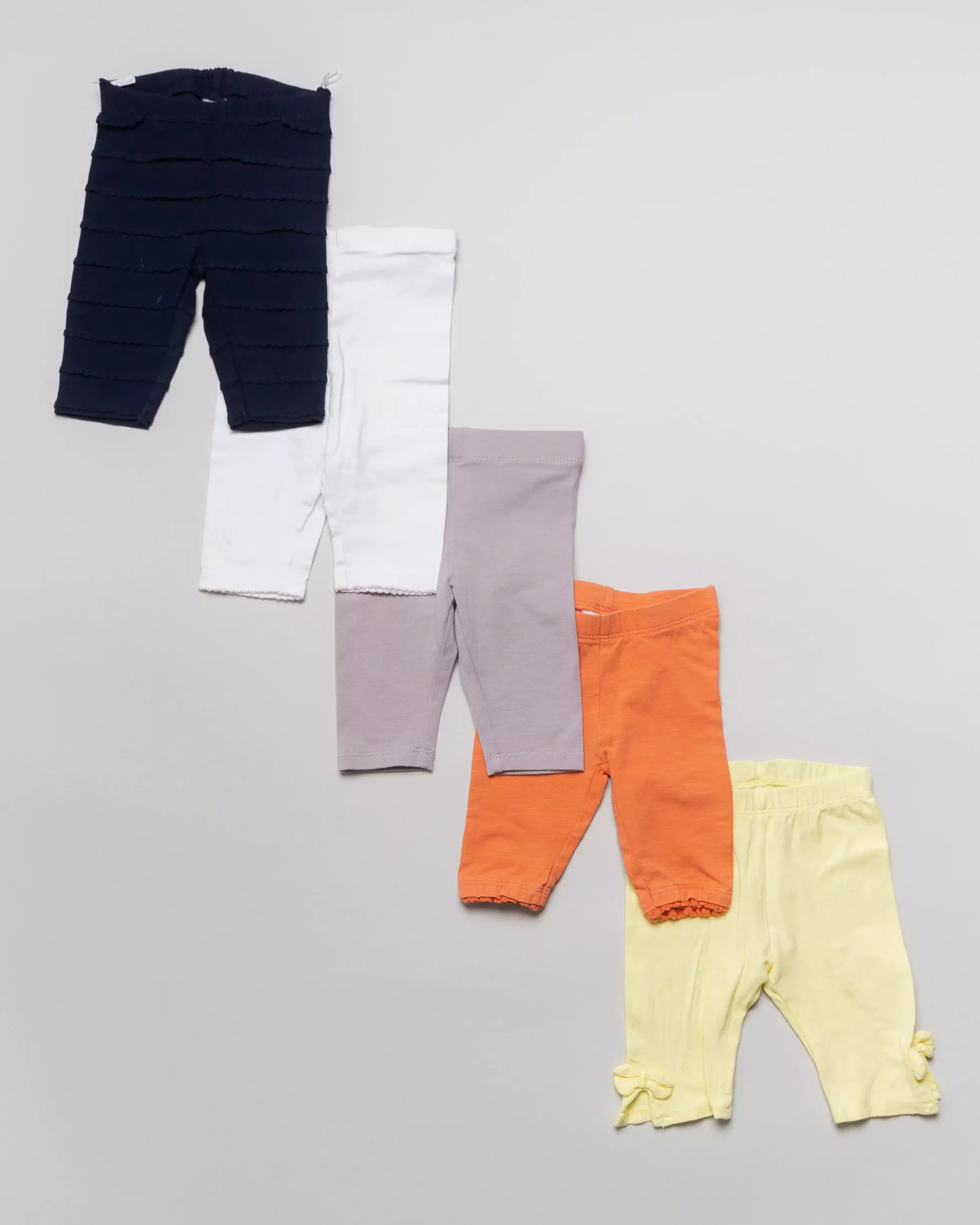 5 Capri Leggings Gr. 74 – Rüschen, Schleifen, blau, weiß, orange, gelb, Set, Pack