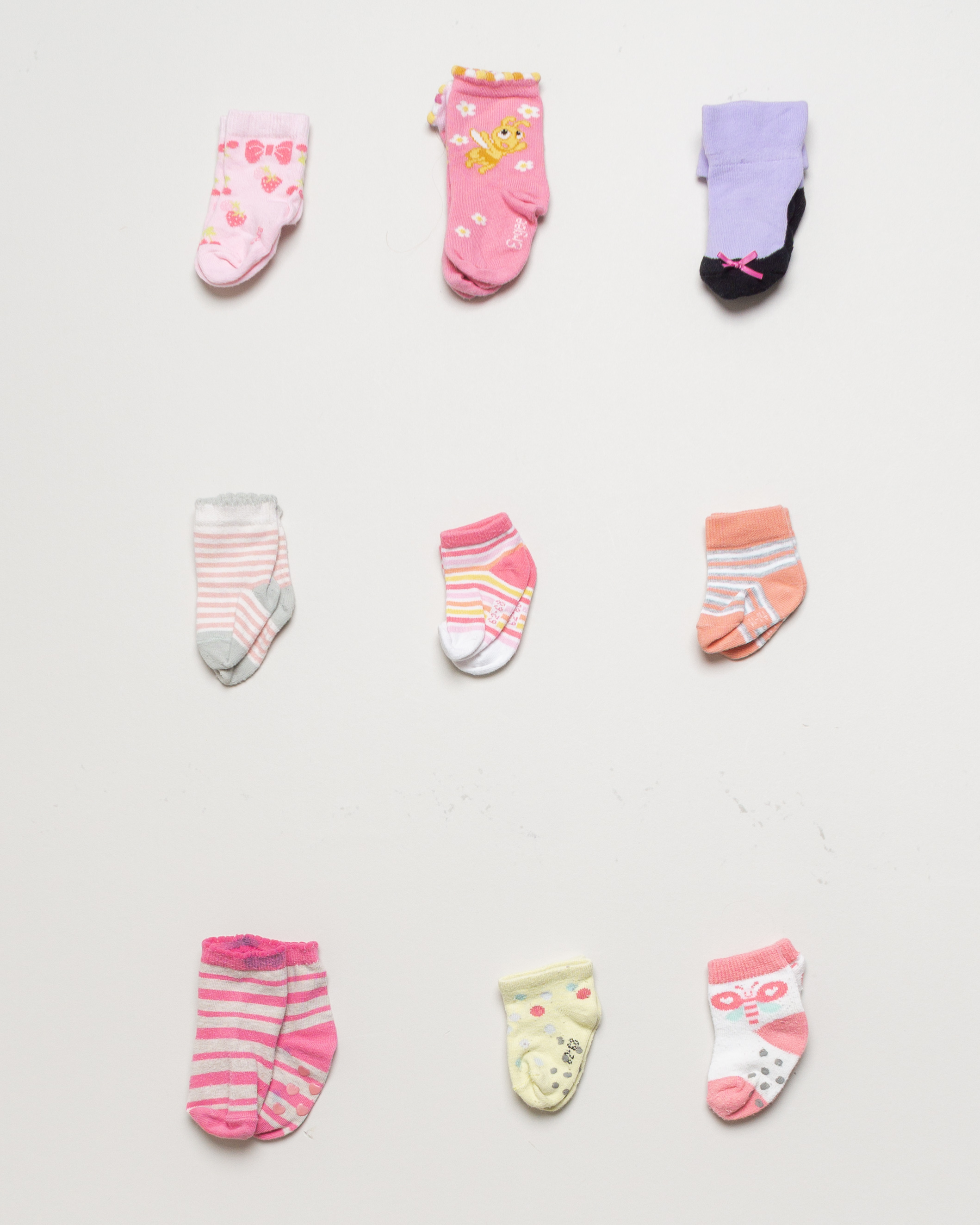 9 Paar Socken Gr. 18-22 - Set Pack gestreift Rosa Schleife
