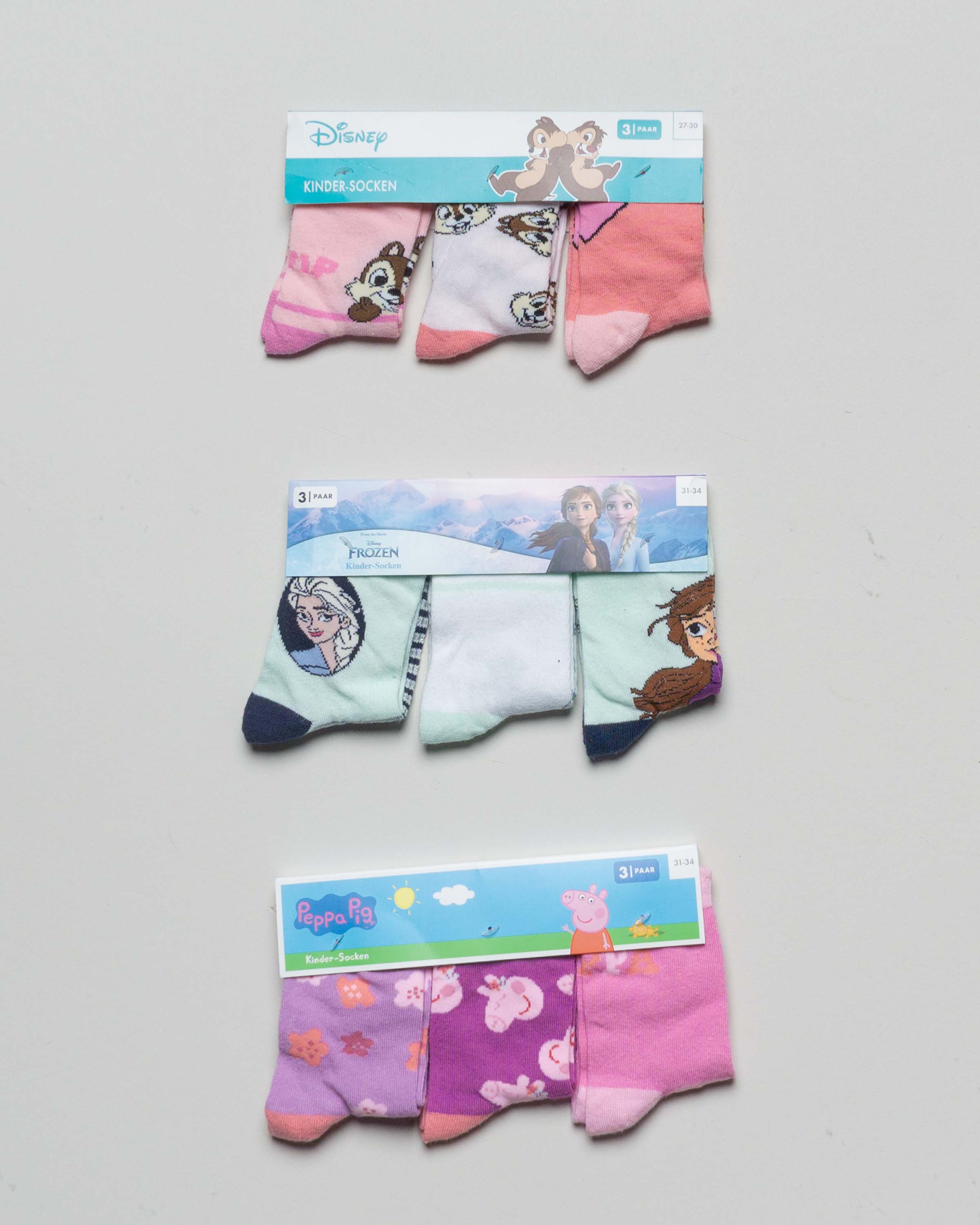 3 Paar Socken Gr. 23-34 – NEU Frozen Elsa Disney Pappa Wutz Chipmunks Mädchen Jungen