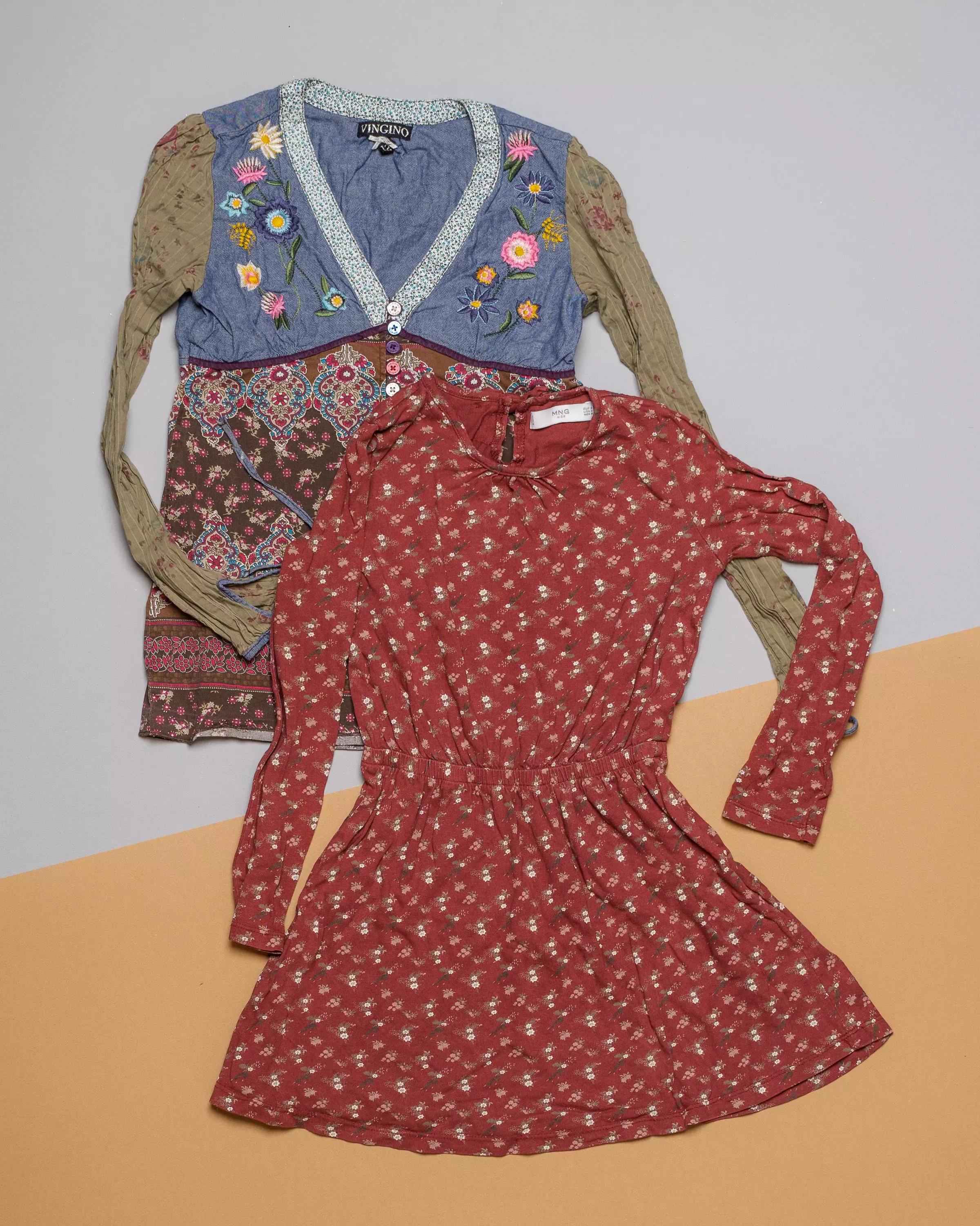 3 Teile – Kleid, Tunika & Bluse Gr. 128 – Mango, Blumen, Print