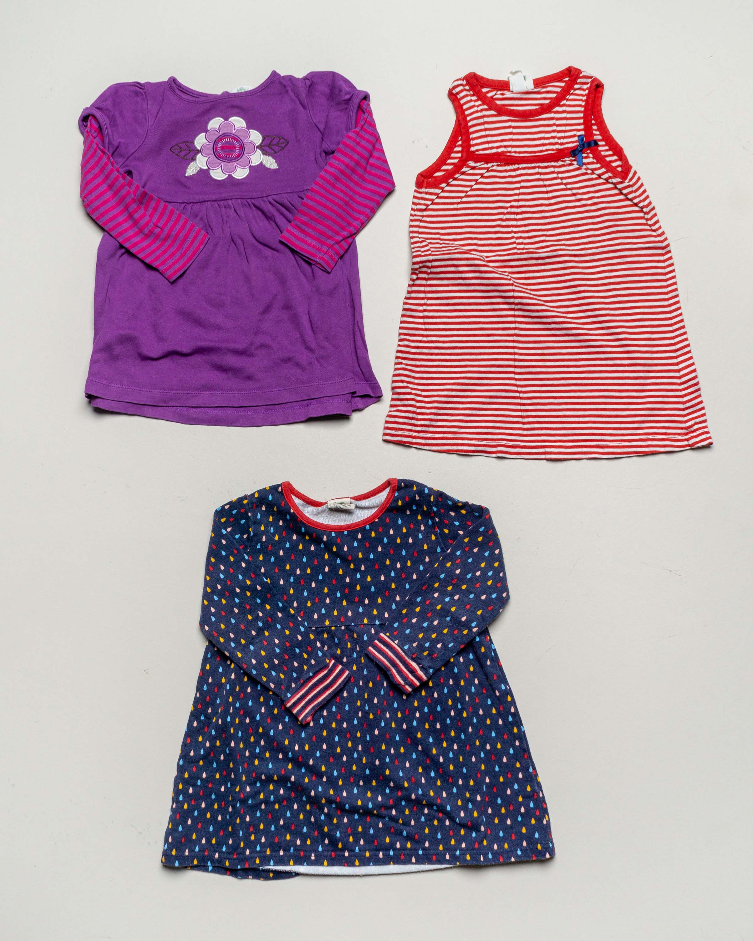 3 Kleider Gr. 92 – BIO dunkelblau pink rot Pack Set Kleidchen Sommer Frühling